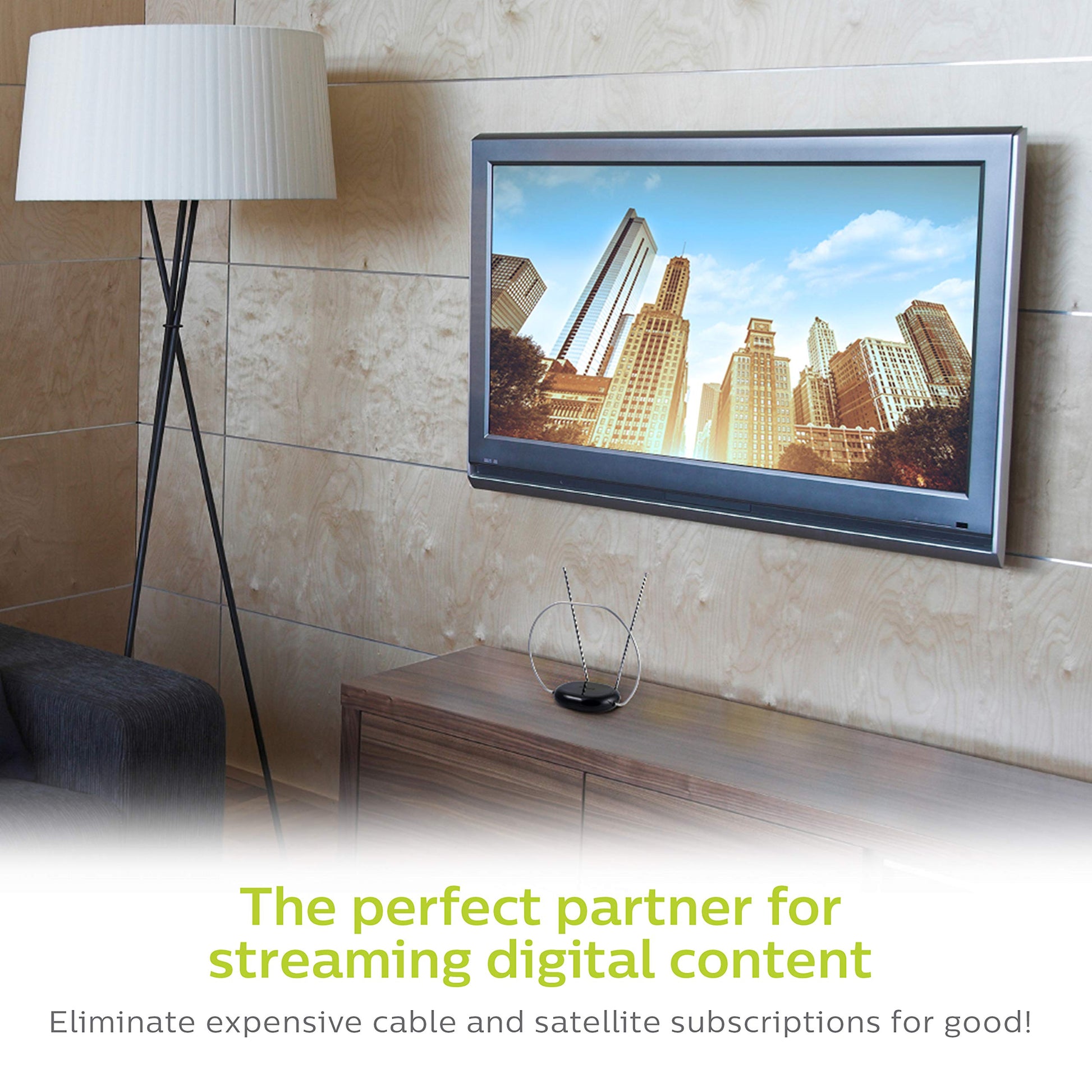 Philips Rabbit Ears Antena de TV para Interiores, dipolos y Bucle Circular, Digital, Compatible con Smart TV, Antena de HDTV, 4K 1080P VHF UHF, Cable coaxial, Negro, SDV8201B/27