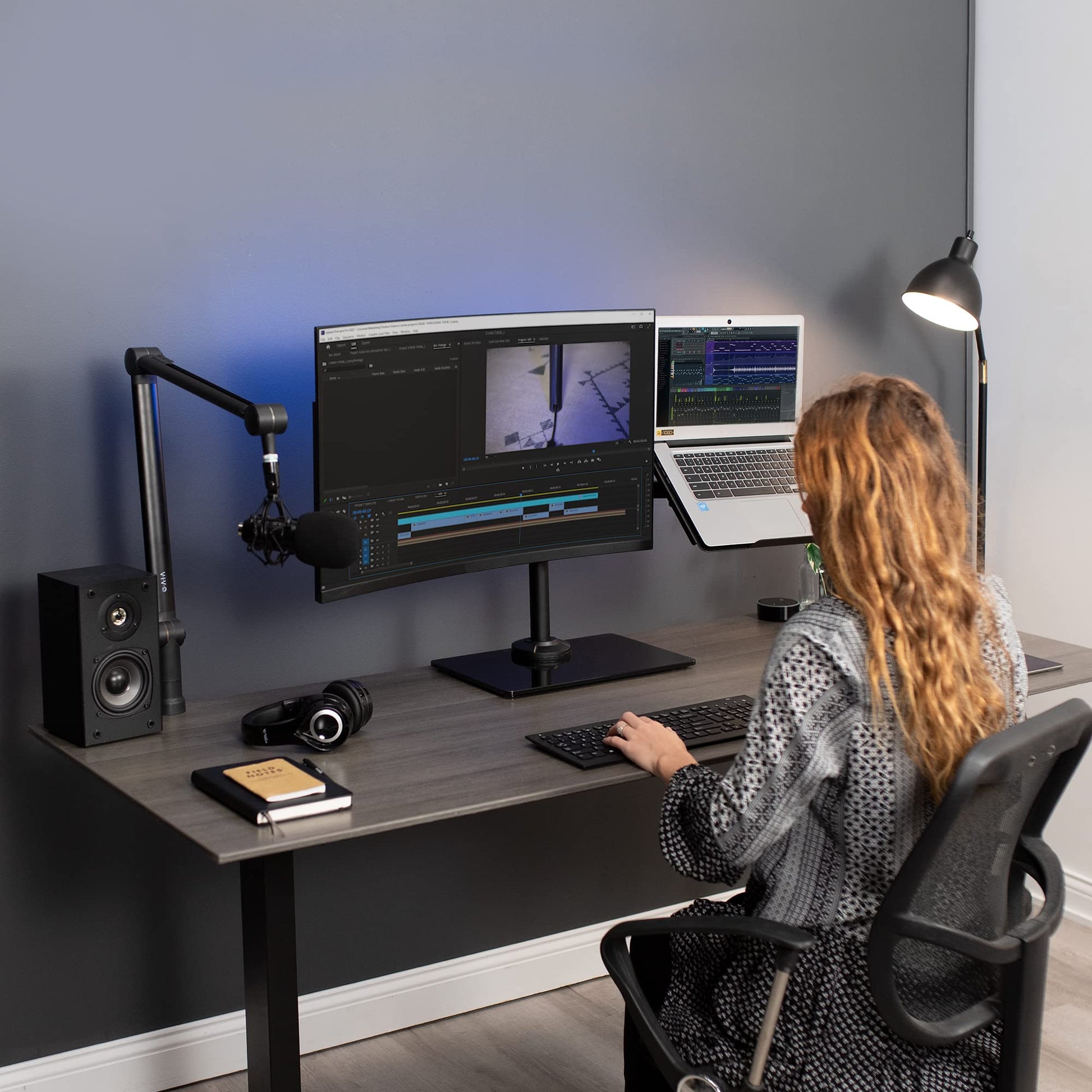 Soporte para Monitor y Portátil Vivo Negro con Base de Vidrio, Adaptable hasta 32 Pulgadas