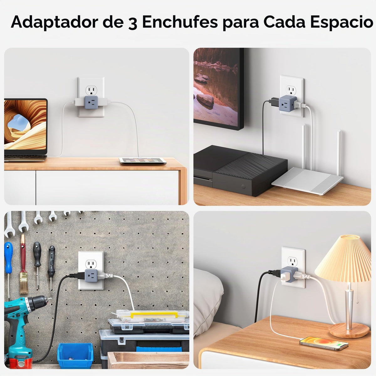 Adaptadores Power Cube Cable Matters Gris Paquete de 3 Salidas con Conexión a Tierra