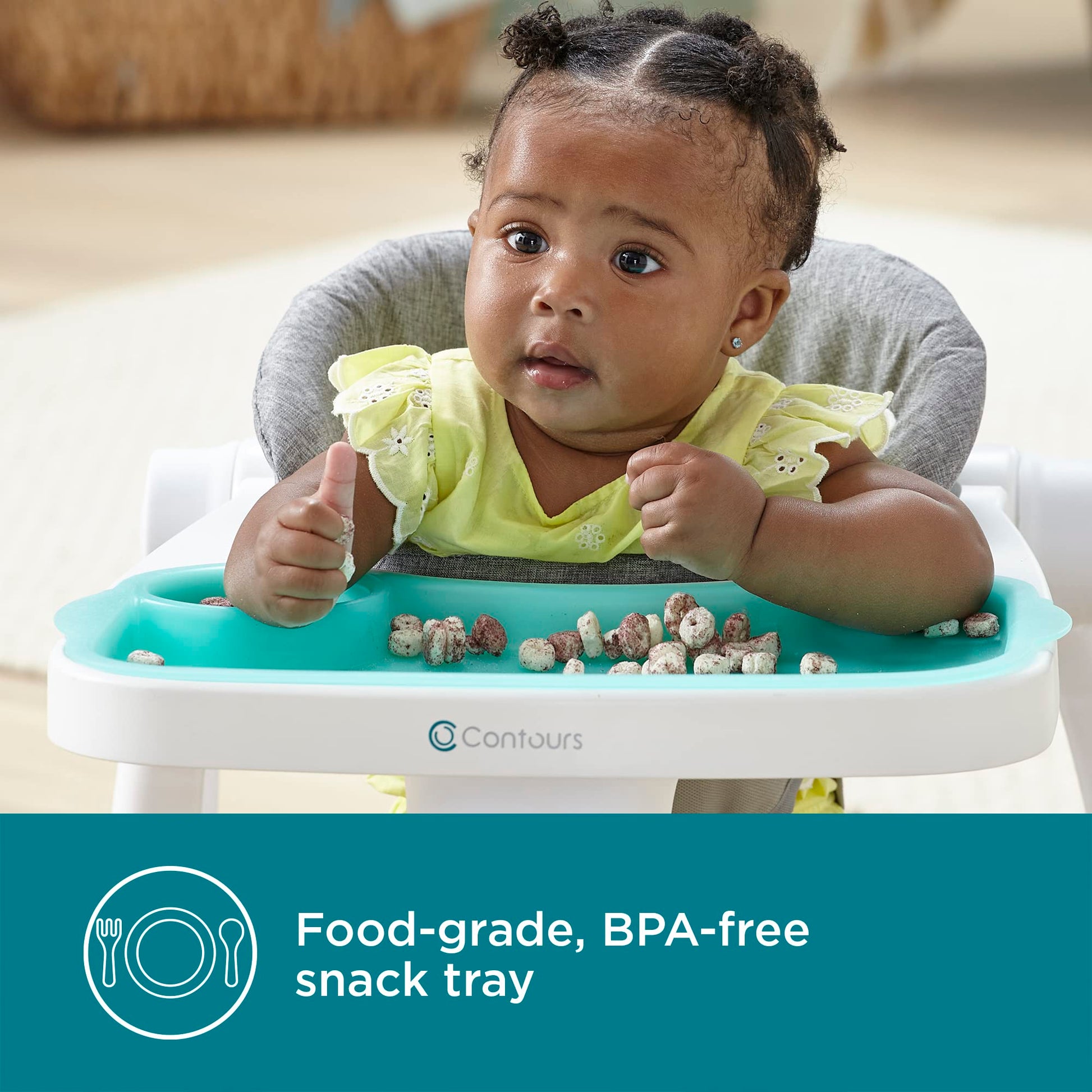 Contours Graze 2 en 1 - Caminante plegable para bebés y bebés, diseño sentado o caminando, almohadilla de asiento extraíble y lavable y bandeja de aperitivos, almohadilla de asiento ajustable en