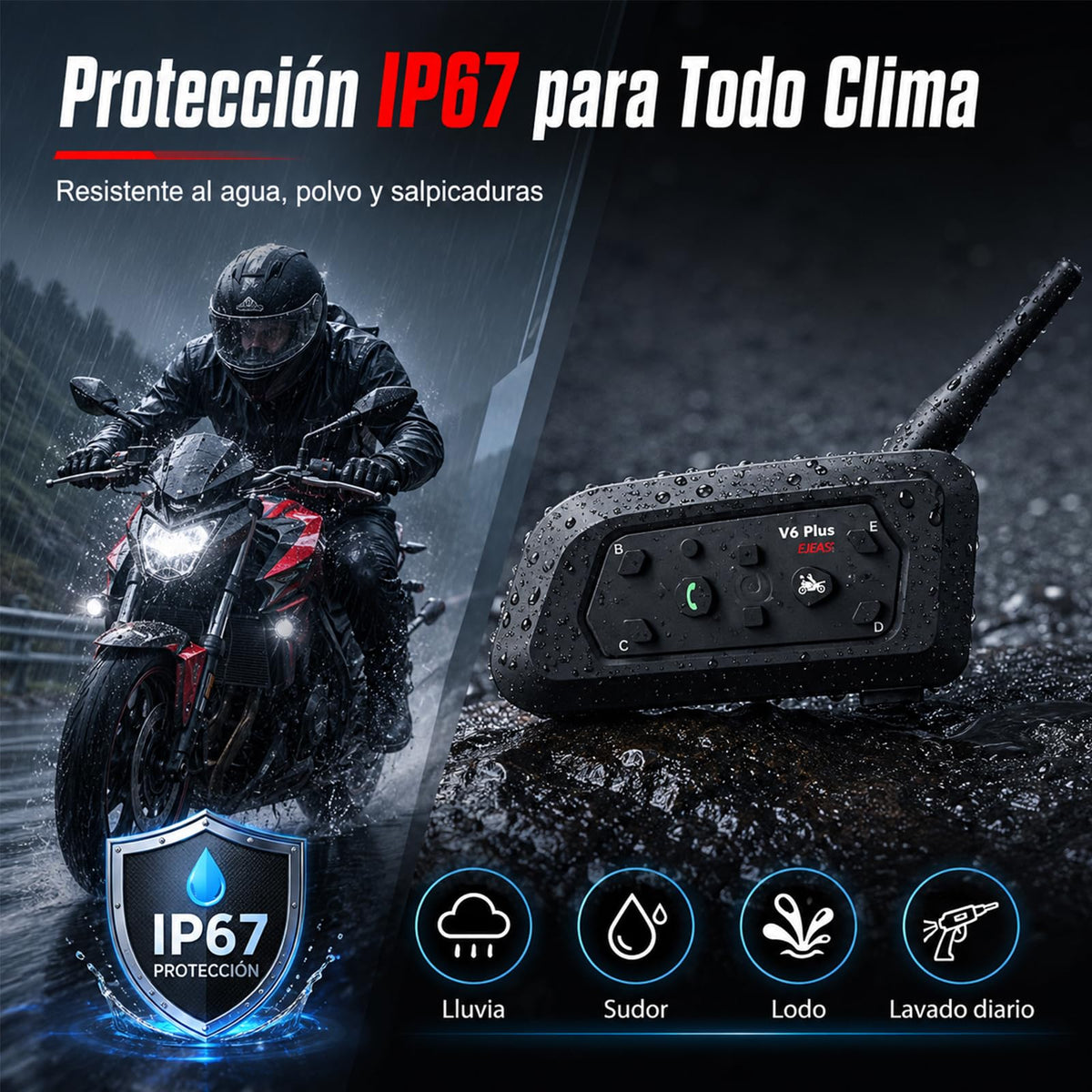Auriculares Bluetooth para Casco Motocicleta con Intercomunicador de 6 Personas y Alcance de 1500 Metros