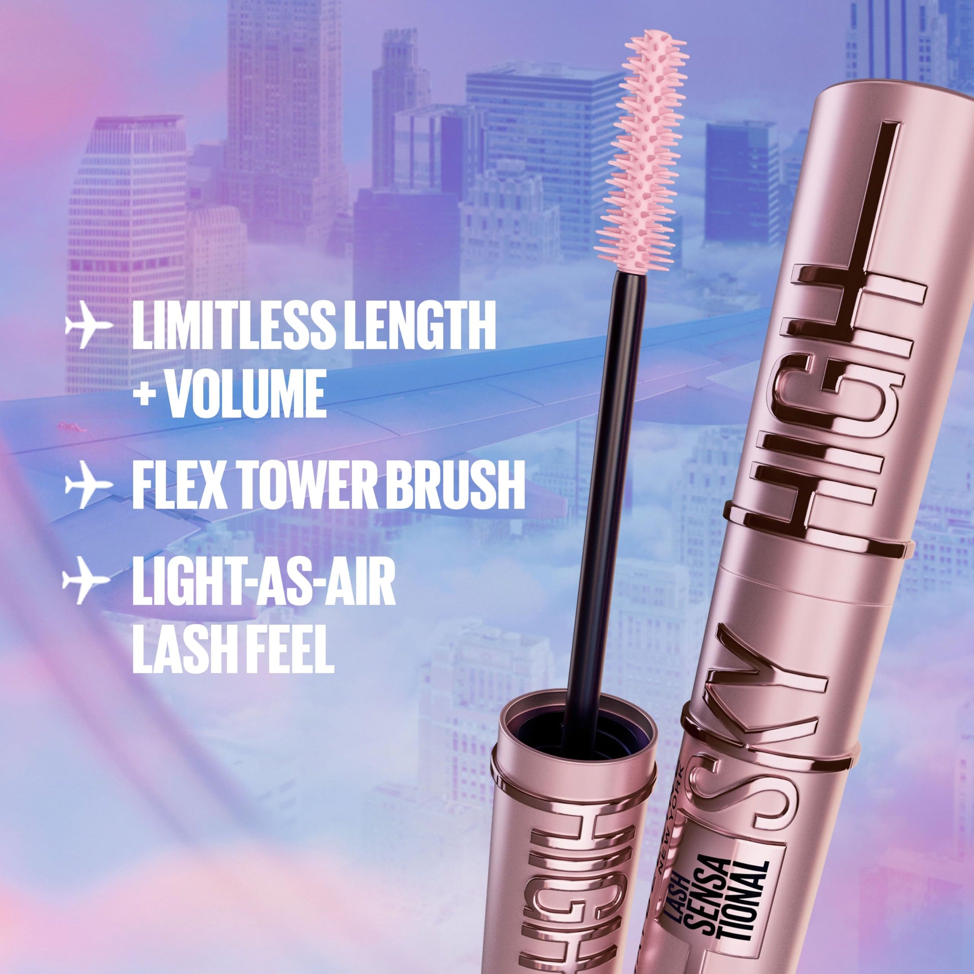 Maybelline Sky High Washable Mascara Makeup, Volumizing Mascara, Buildable, Lengthening Mascara, Defining, Curling, Multiplying, Washable Blackest Black, 0.2 fl. Oz