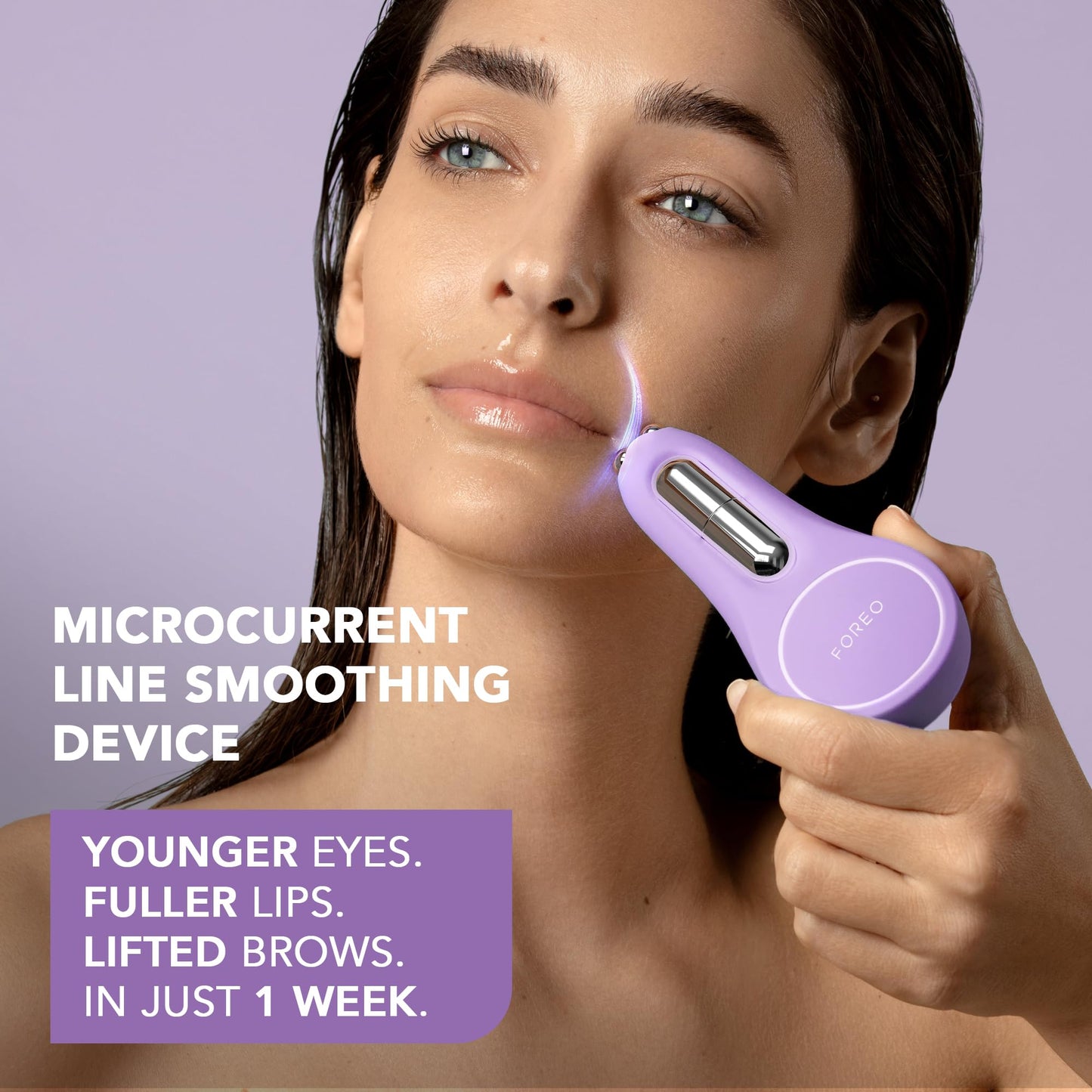 FOREO BEAR 2 Eyes & Lips - Masajeador facial reafirmante microcorrientes - Aparato radiofrecuencia facial - Masajeador ojos antiojeras - Tratamiento arrugas - Lavander