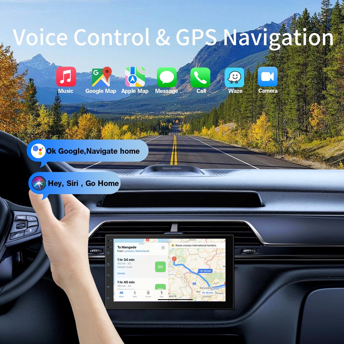 Haudio Estéreo inalámbrico de doble din, con visualización táctil HD de 7 pulgadas, CarPlay y Android Auto | Cámara de respaldo | Navegación GPS Bluetooth | FM/AM | Todos los vehículos
