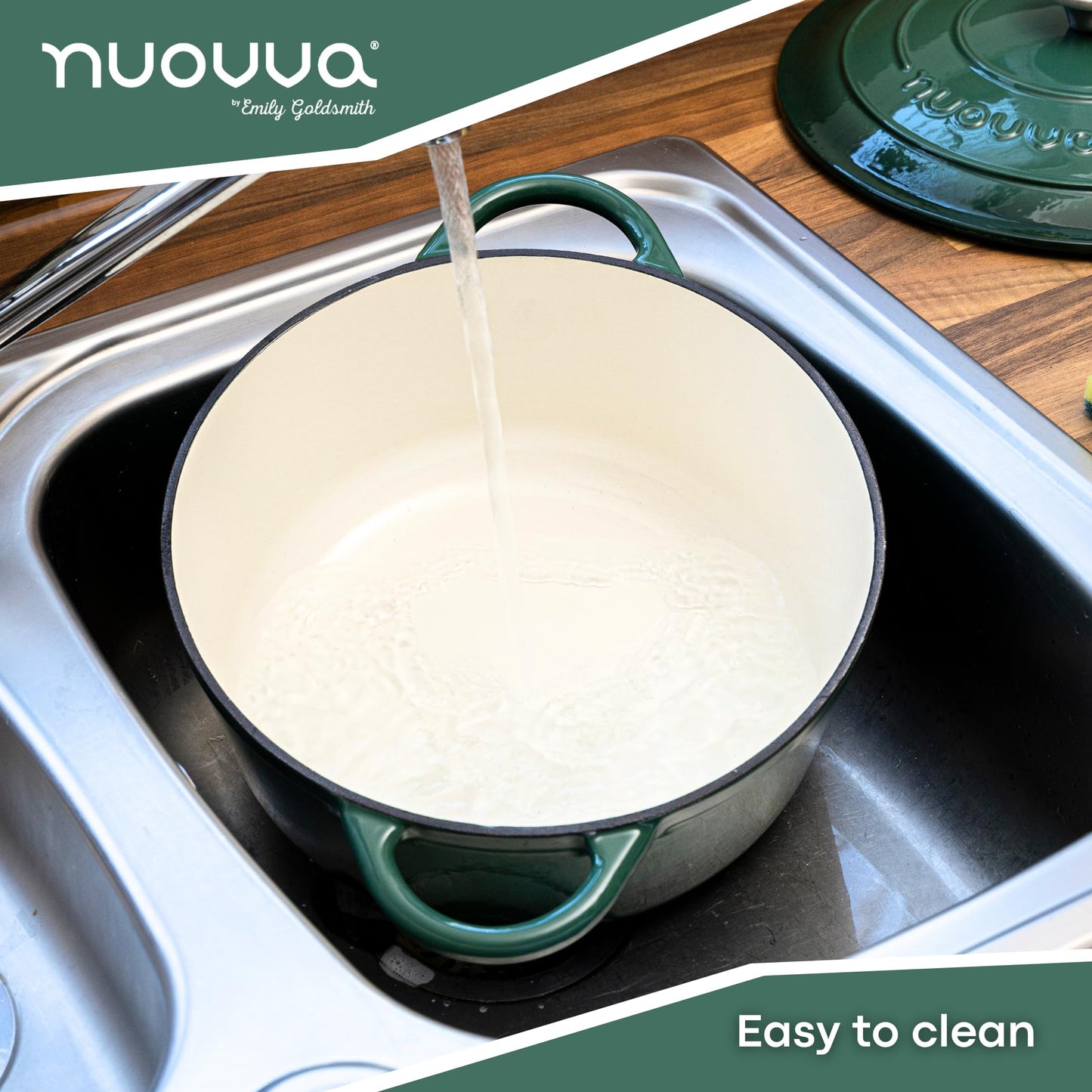 Nuovva - Horno holandés de hierro fundido con tapa - Cacerola esmaltada antiadherente - Utensilios de cocina resistente para horno holandés - Verde oscuro, 7.3 cuartos de galón, 30 cm