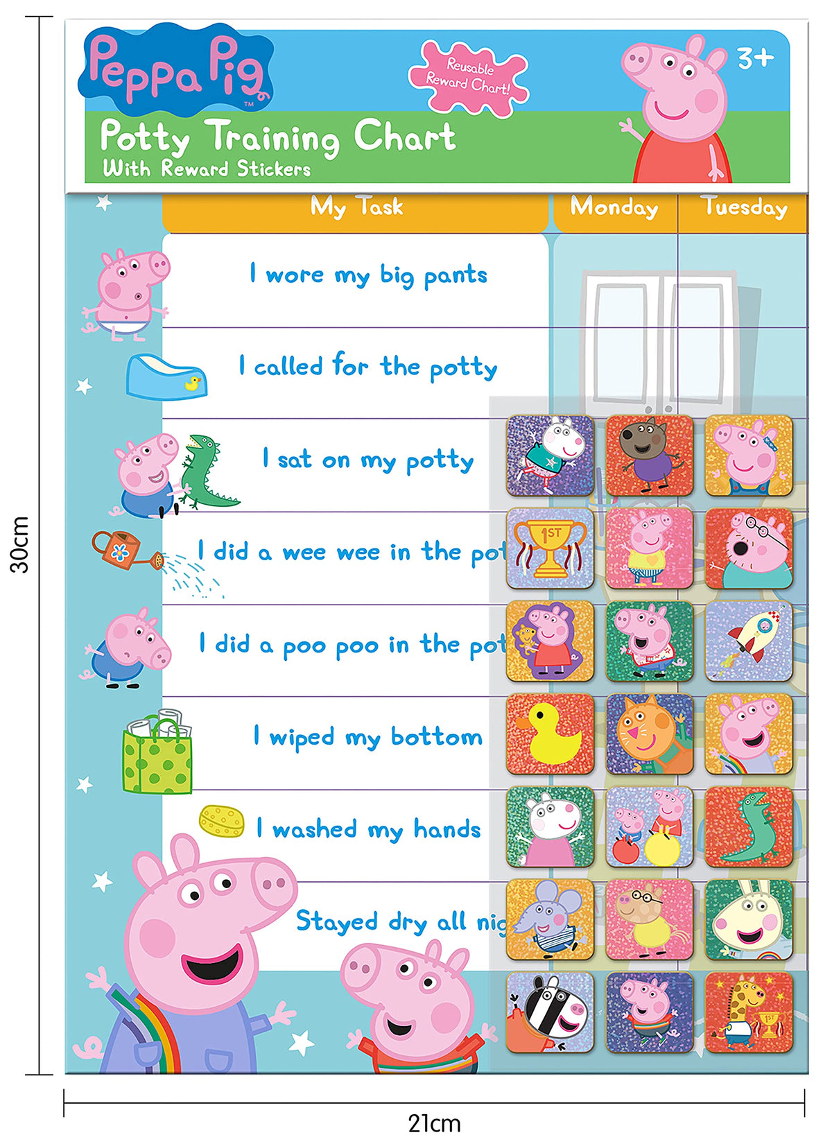 Paper Projects 01.70.30.022 Peppa Pig - Tabla de recompensas de Entrenamiento para Orinal e Inodoro y 56 Pegatinas Brillantes, Rosa