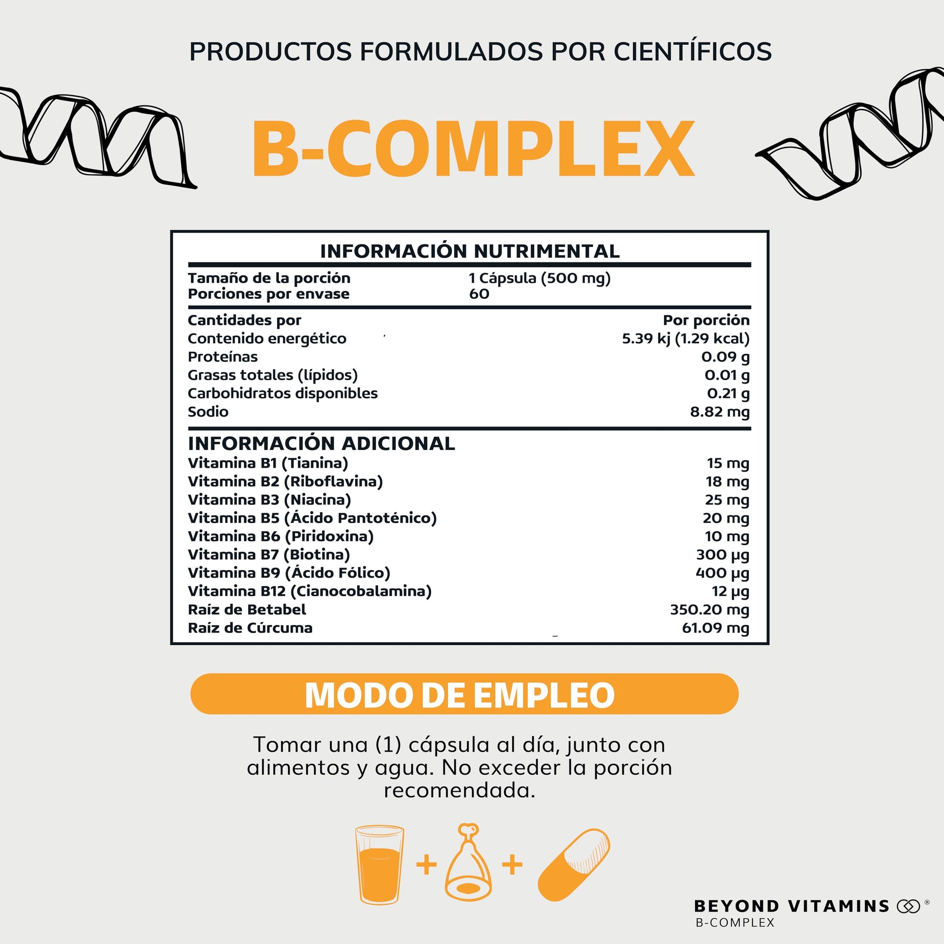 B-Complex | Vitaminas Complejo B Premium | 100% Vegano | Sin rellenos | Suplementos Beyond Vitamins -60 cápsulas
