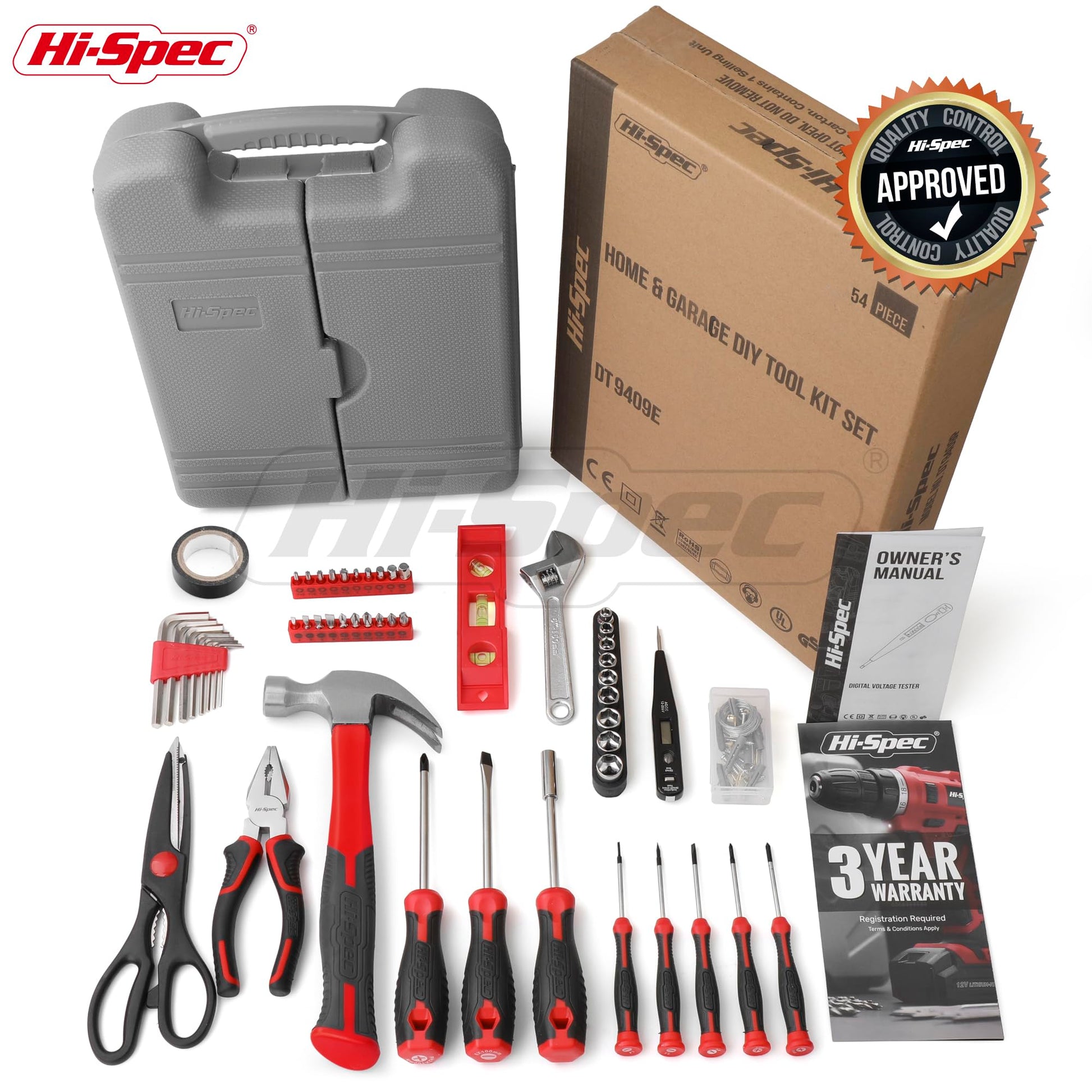 Hi-Spec Juego de Herramientas Básicas de 54 Piezas. Caja de Herramientas Manuales para el Hogar y la Oficina. Kit/Set Ideal para Reparacion, Mantenimiento, y Mecánica. Incluye Maletin de Transporte