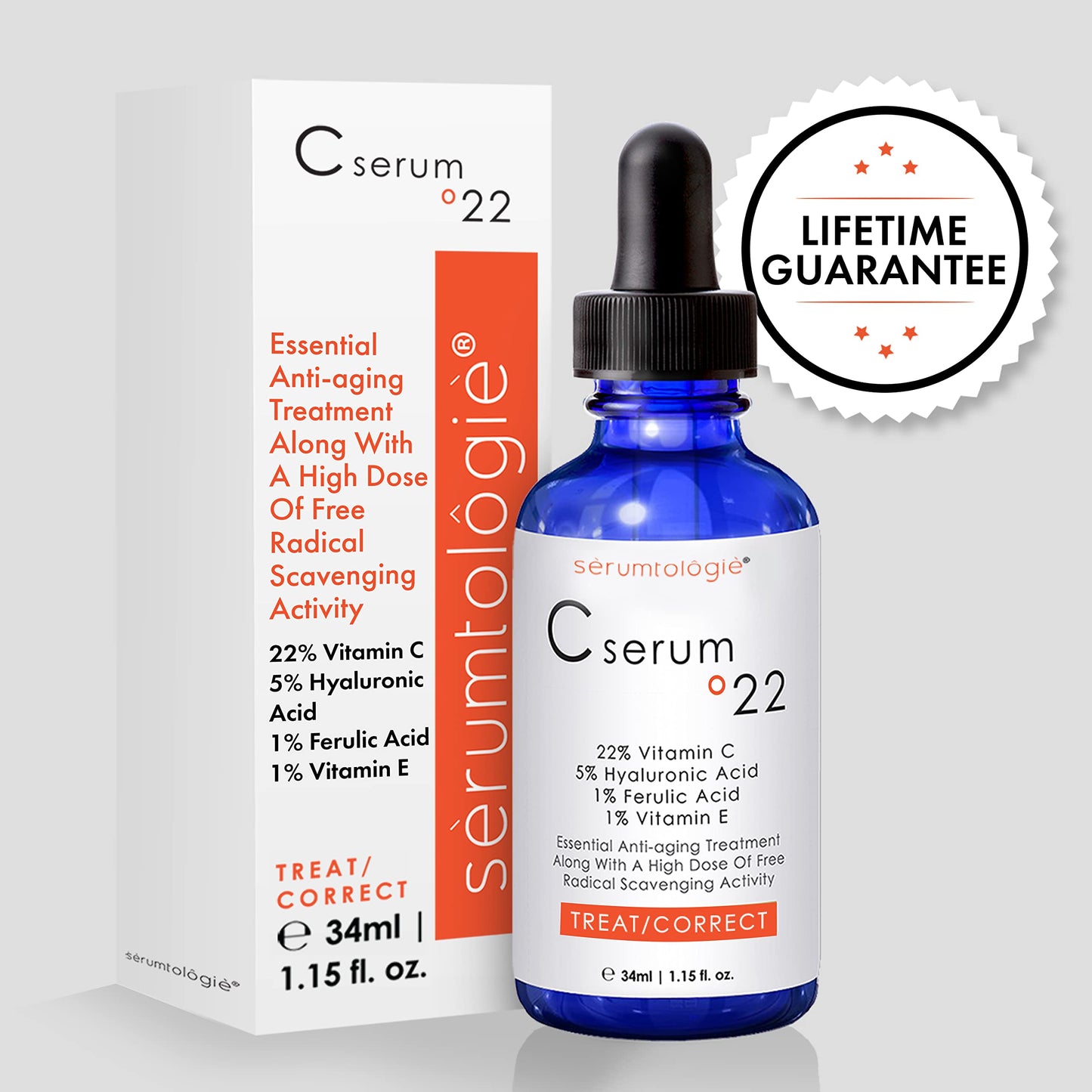 serumtologie Suero de vitamina C – 22% de vitamina C para cara y piel, fórmula rica en antioxidantes con 5% de ácido hialurónico, 1% de ácido ferúlico, 1.2 onzas