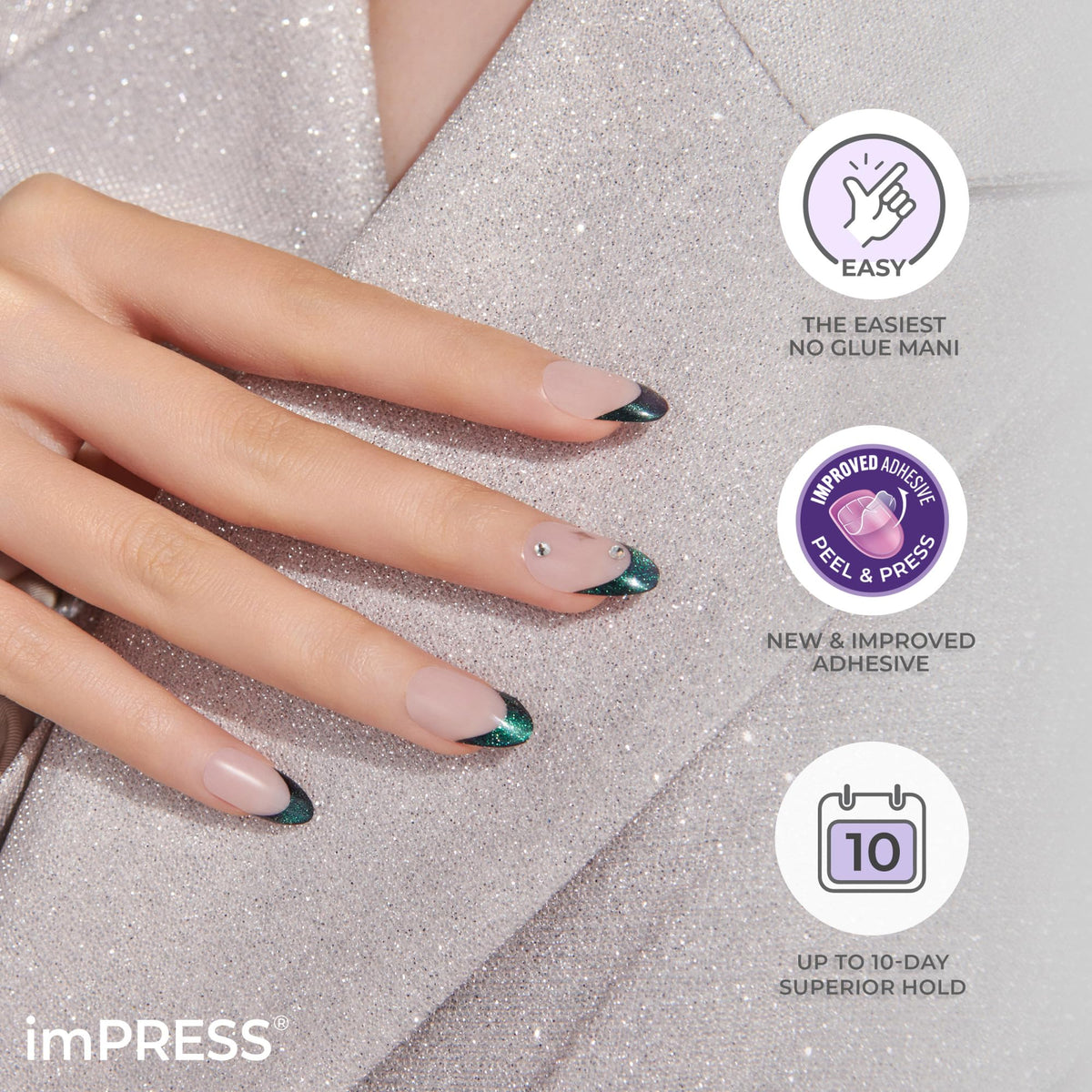 KISS imPRESS - Manicura a presión de alta calidad, colección All My Love, rosa, Aurora, forma media y almendra, fácil de aplicar, súper sujeción, a prueba de astillas, a prueba de manchas, sin tiempo