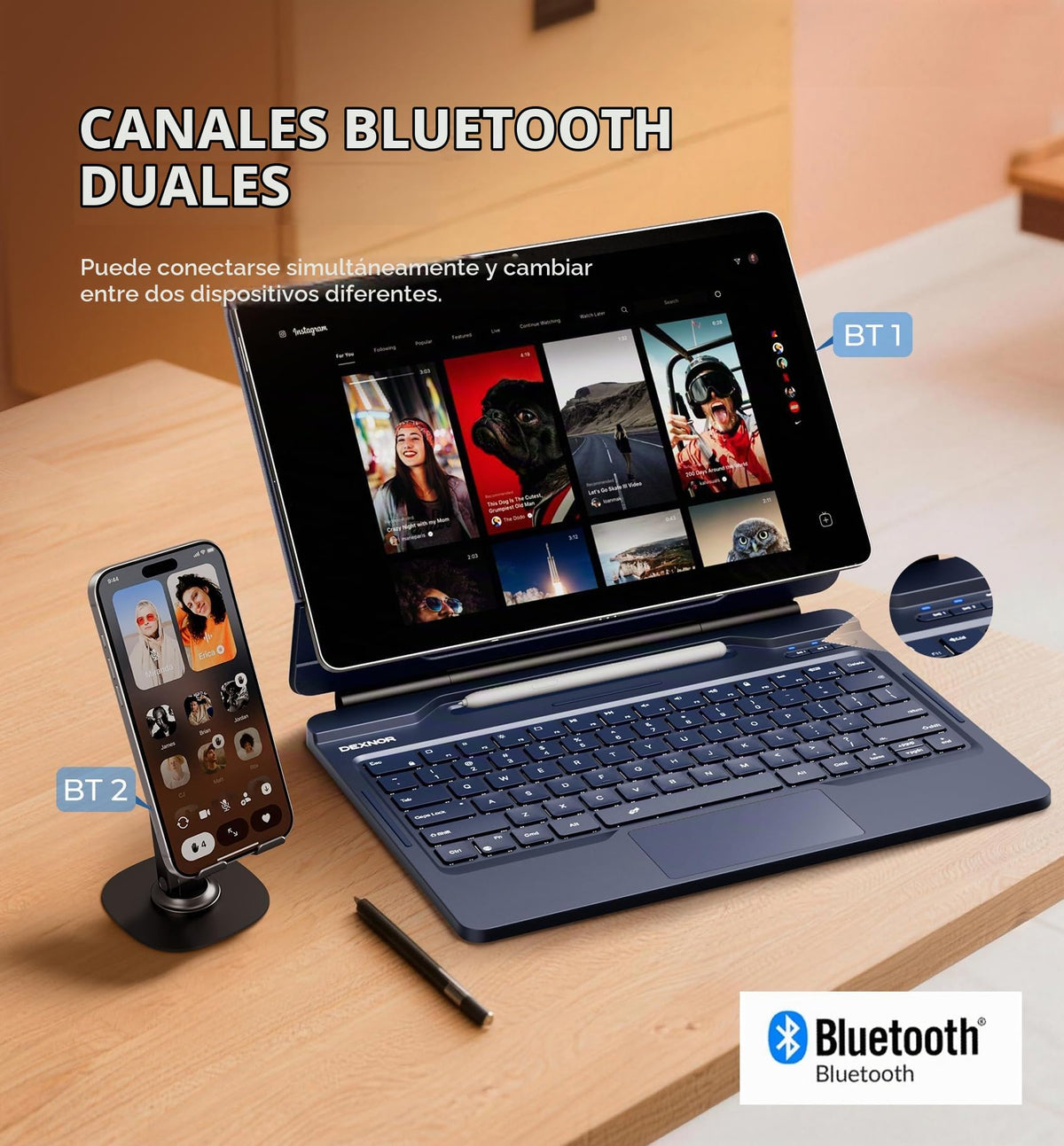 Funda con Teclado para Samsung Galaxy Tab S10 FE+ Dexnor Negra con Soporte Magnético Flotante y Conexión Bluetooth Dual