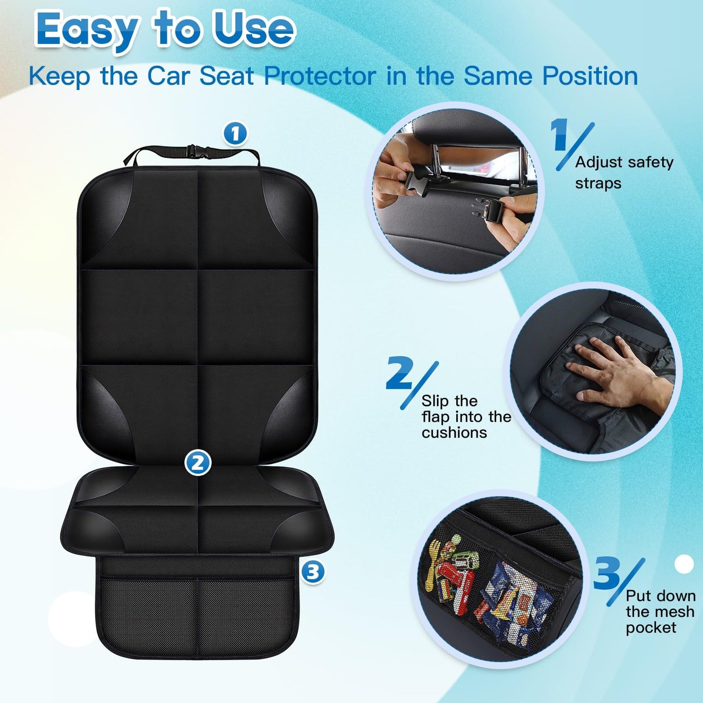 LAIXIAO Protectores de Asiento de Coche Impermeables, Bolsas de Almacenamiento para Asiento, Protector de Seguridad (Negro 2 Pieza)