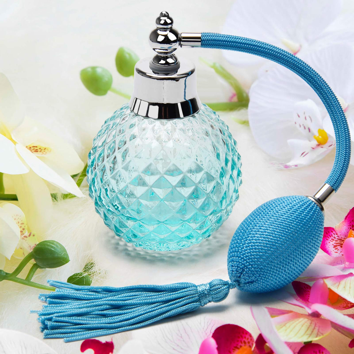 Coolrunner Crystal Art Vintage Style Refillable Perfume Atomizer Long Spray Bottle 100ml(blue)