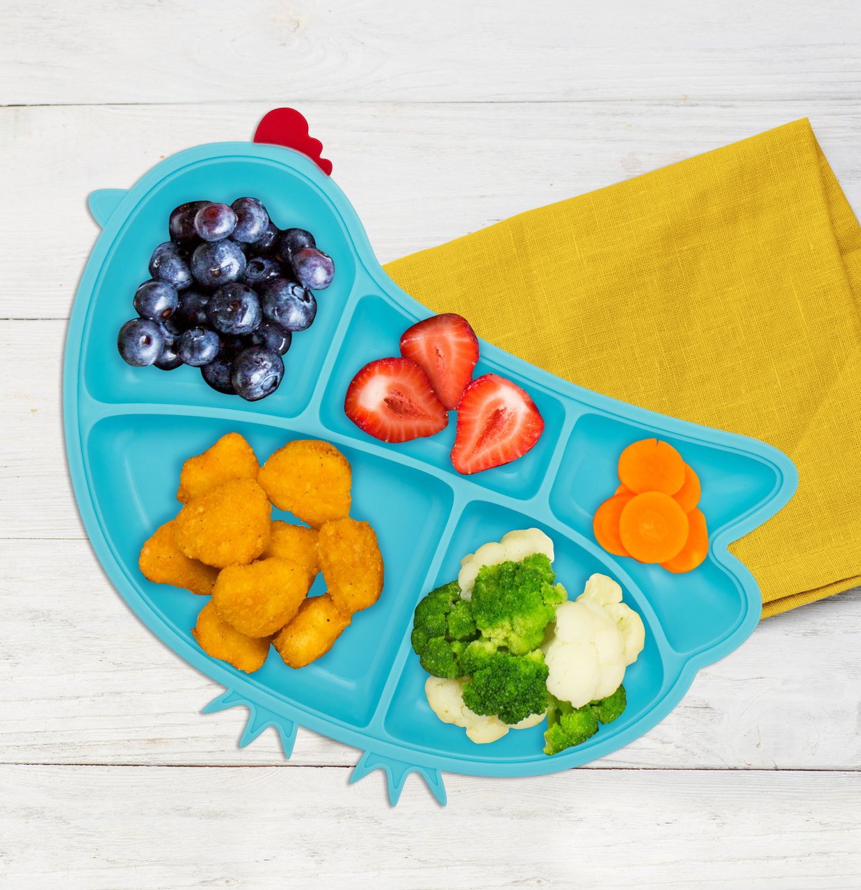 Innobaby Din Din Smart - Plato de silicona para pollo, diseño de niños, Azul