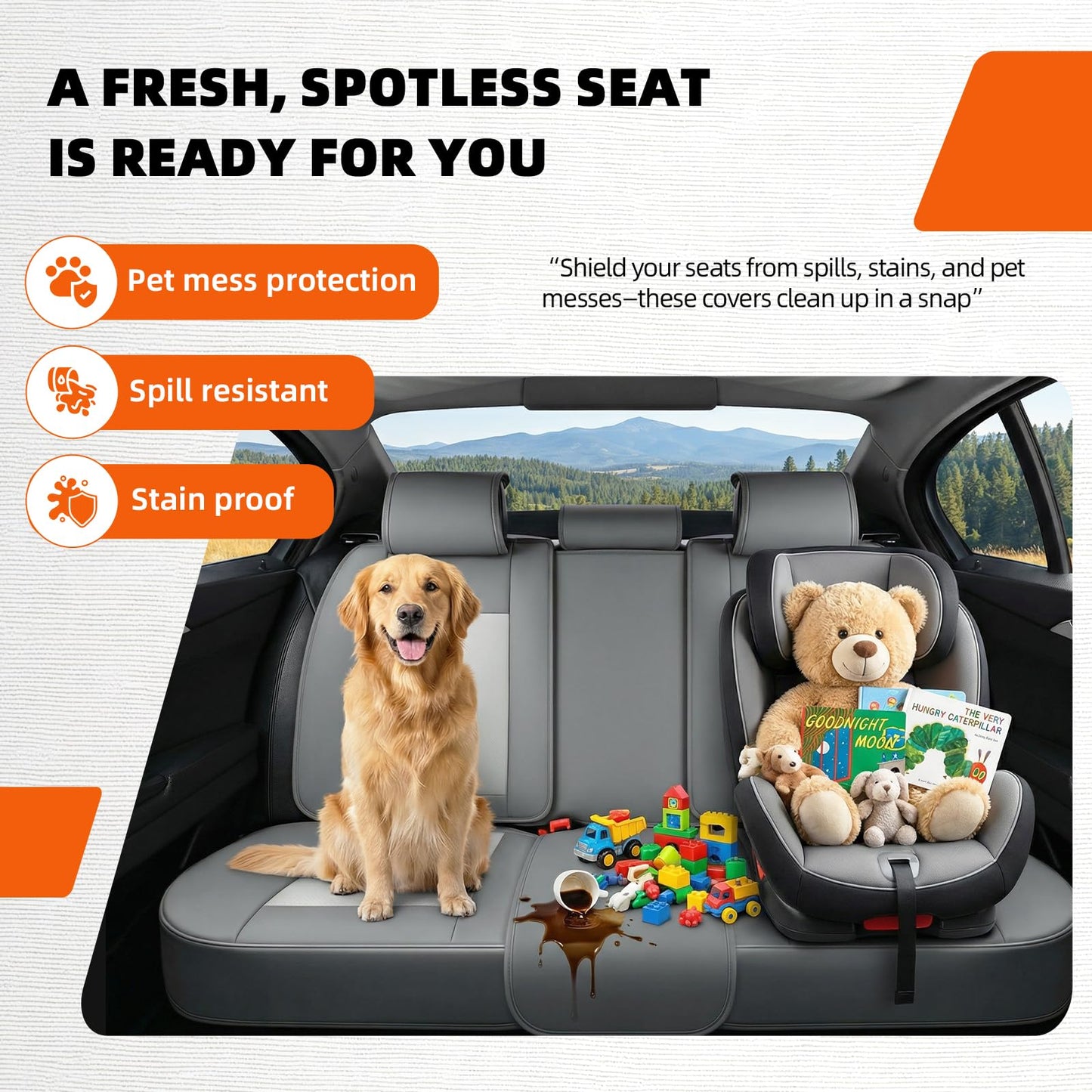 KEYOOG - Juego completo de fundas de asiento de coche de 5 plazas, impermeables y transpirables, para asientos delanteros y traseros de automóviles, compatible con bolsas de aire, fundas protectoras