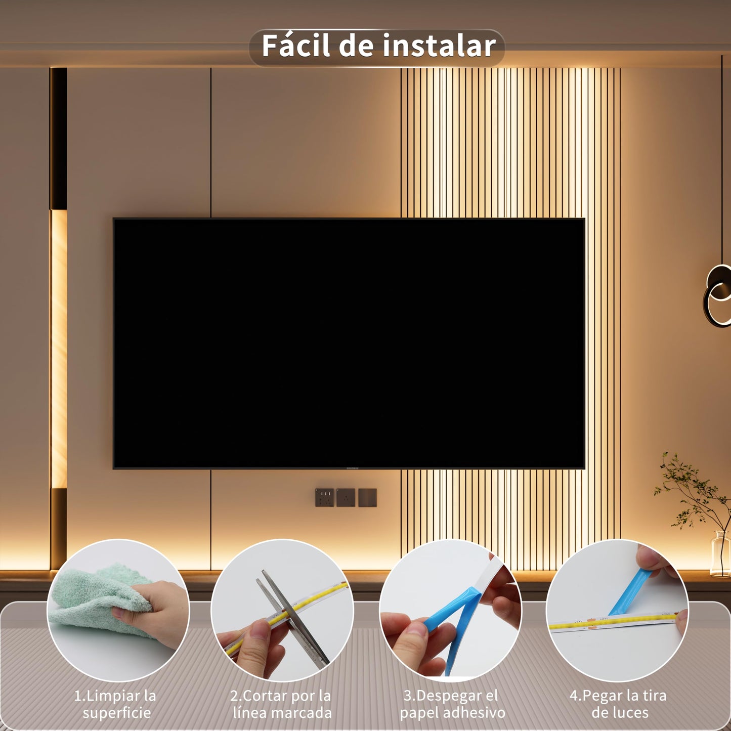 Tira de Luz LED Flexible MIWISE Blanco Cálido Regulable para Gabinetes y Hogar