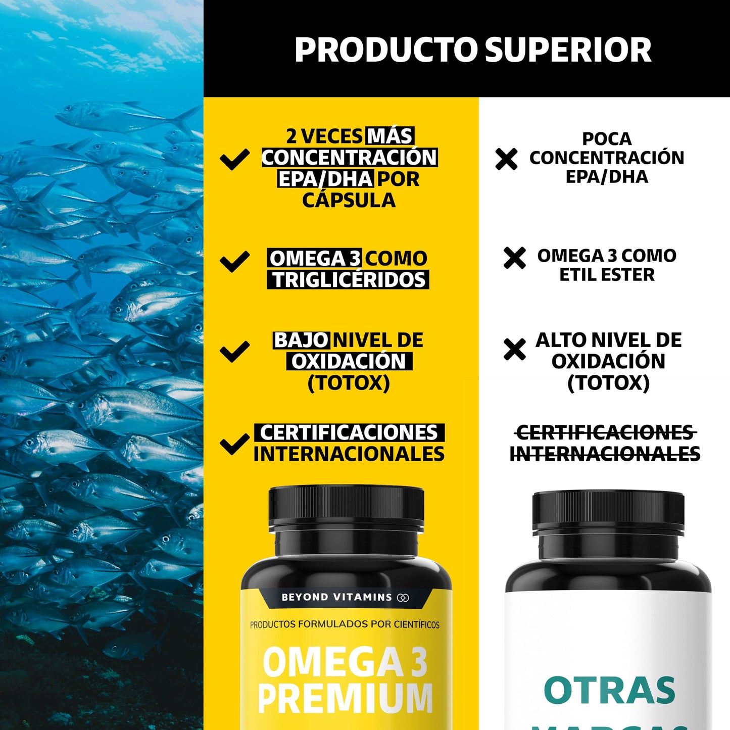 Suplemento Alimenticio Aceite de Pescado Beyond Vitamins Alta Pureza y Concentración 60 Cápsulas