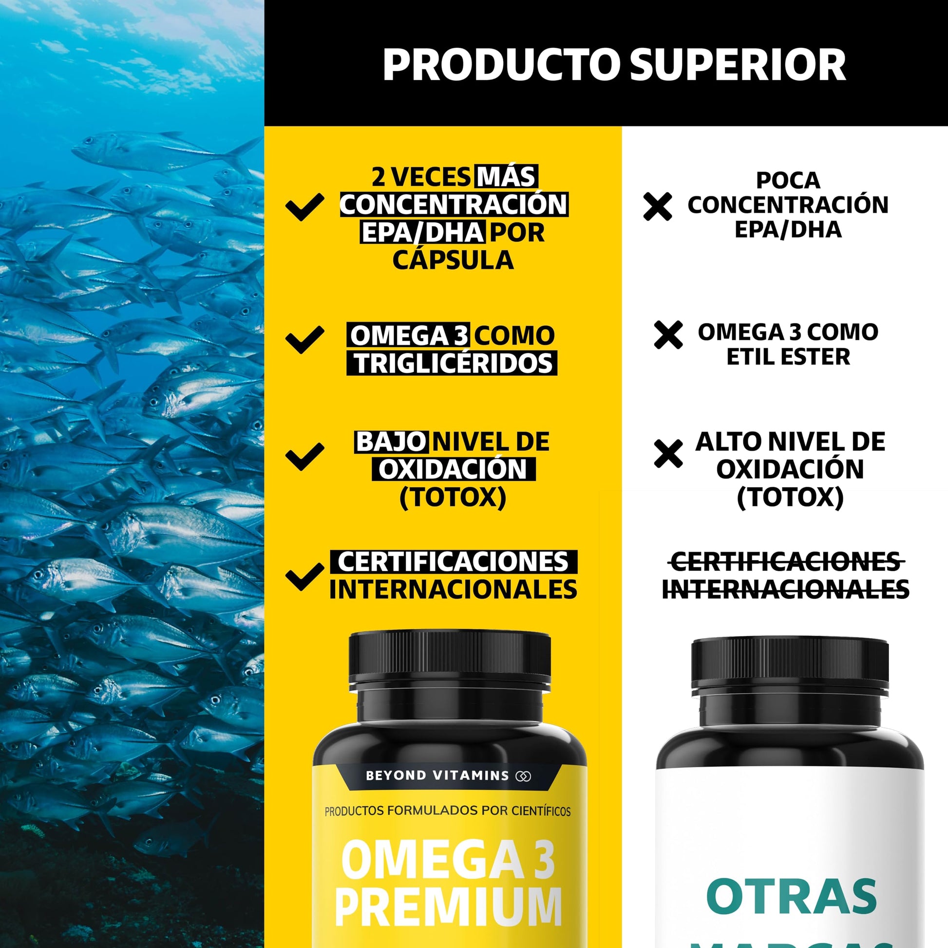 Suplemento Alimenticio Aceite de Pescado Beyond Vitamins Alta Pureza y Concentración 60 Cápsulas