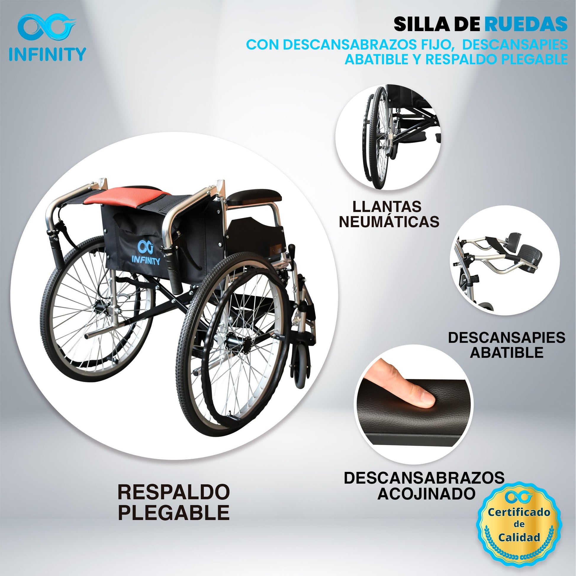 INFINITY | Silla De Ruedas Todo Terreno De Aluminio Con Respaldo Plegable y Doble Sistema de Frenado (Negro-Rojo)