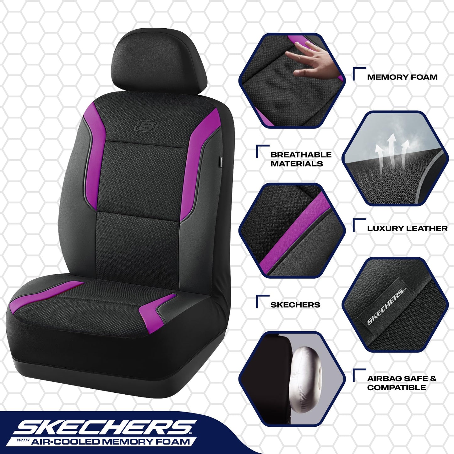 Skechers Memory Foam - Fundas gruesas Slip-ins de malla refrescante, para los dos asientos delanteros, compatible con bolsas de aire, comodidad y protección para la mayoría de automóviles, rosa