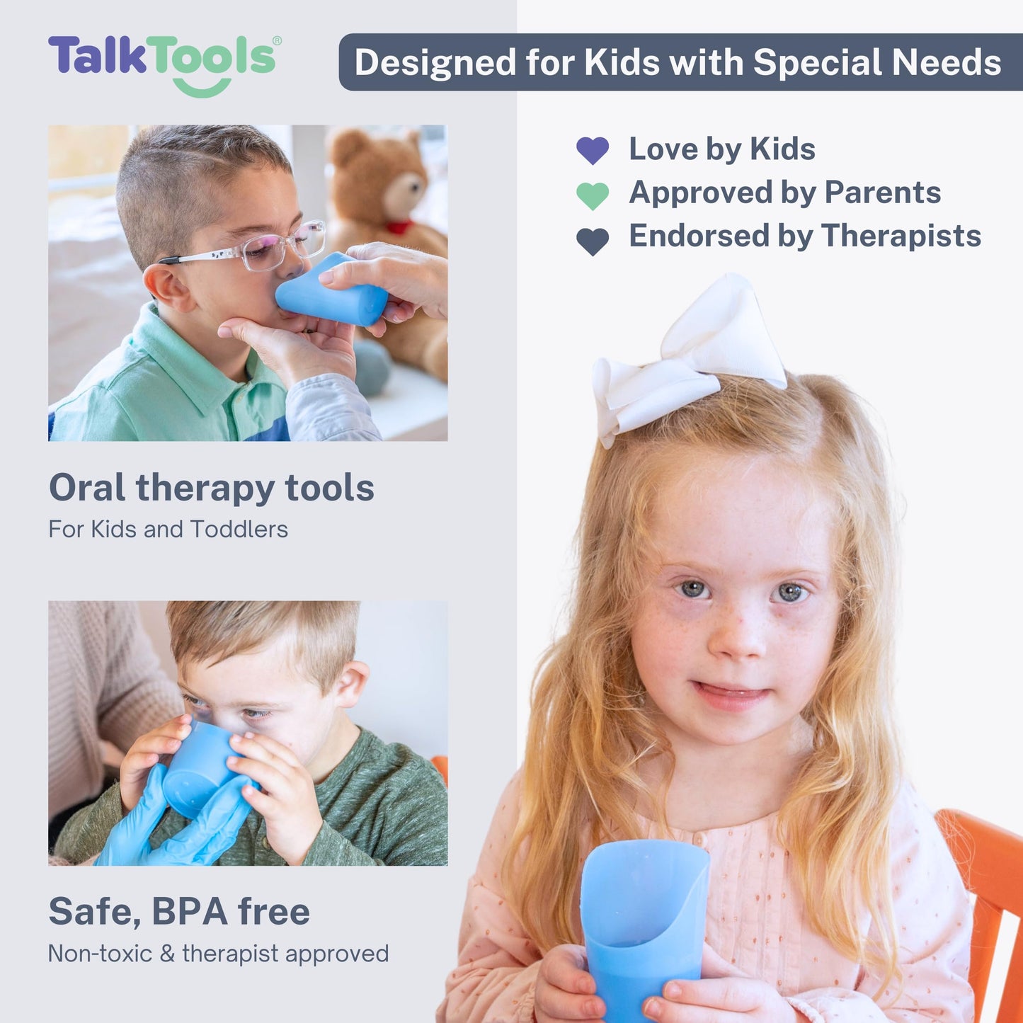TalkTools® Copa de Terapia de Corte para Dysphagia, Oral Motor y Necesidades Especiales - Asistente de Bebida para Terapia del Habla y Soluciones de Alimentación (3 oz Azul, 2-Pack)