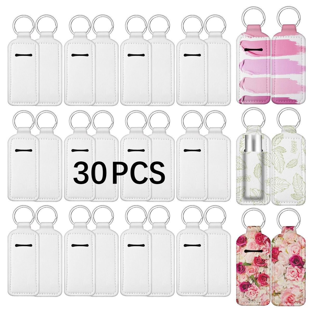 30 PCS Sublimation chapstick holder keychain blanks，bulk Holder neoprene lip balm keychain，chapstick keychain DIY Crafts sublimation blanks products