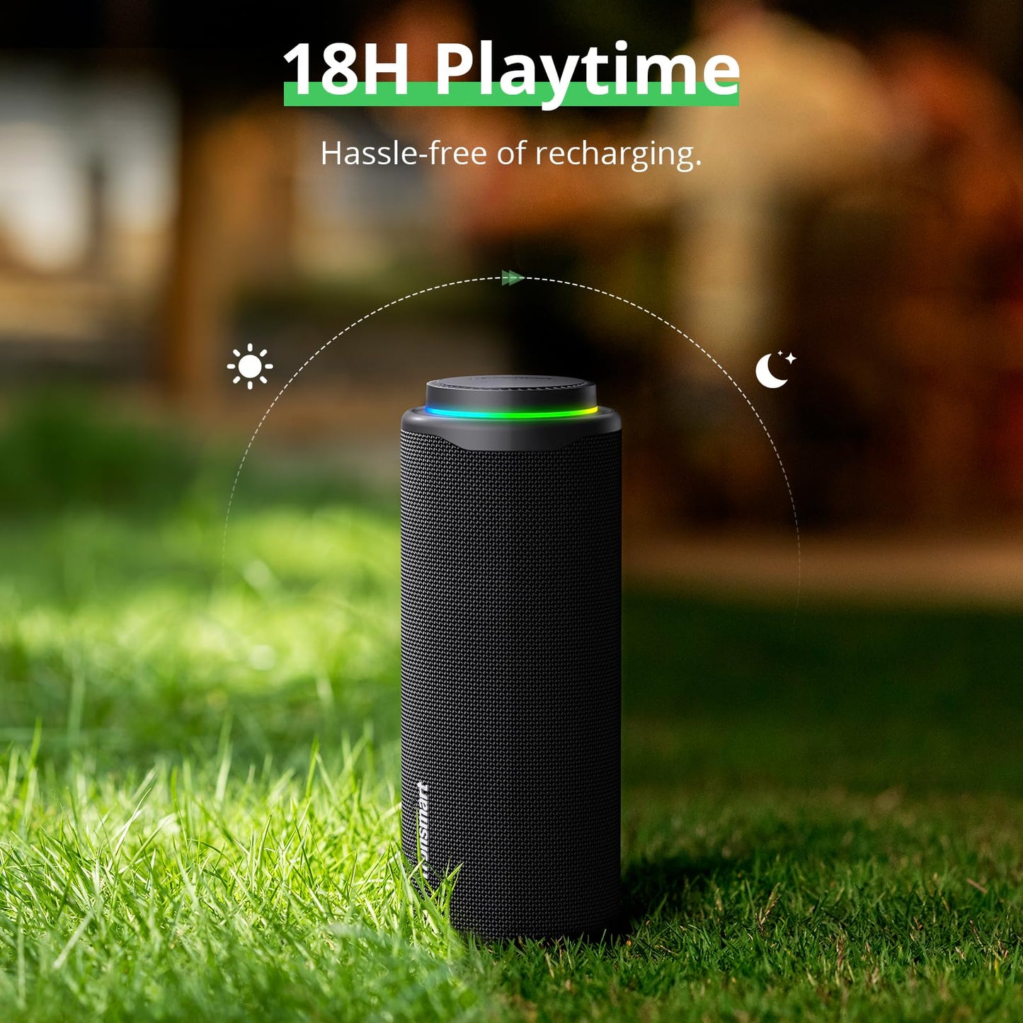 Tronsmart T8 Bocina Bluetooth Portátil para Exteriores, Sonido más Potente y nítido de 40W, Sonido de 360°, Audio de 2.1 Canales, IPX7, Personalizados Audio y Luces, cordón portátil (Negro)
