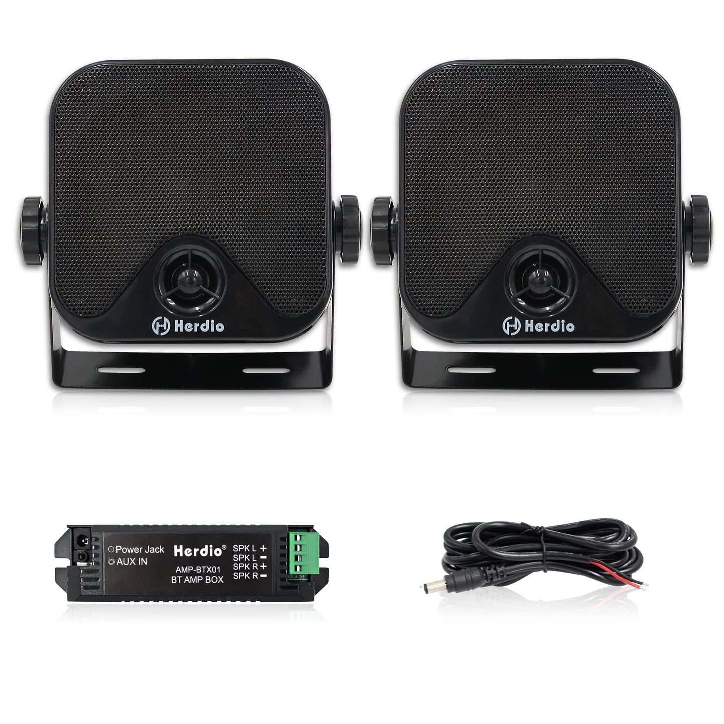 Herdio 100W 4 Inch Compact Waterproof Compatible con Bluetooth Marine Stereo Box Speaker for Boat ATV UTV Heavy Duty Powersports Vehicles Courtyard (Black)
