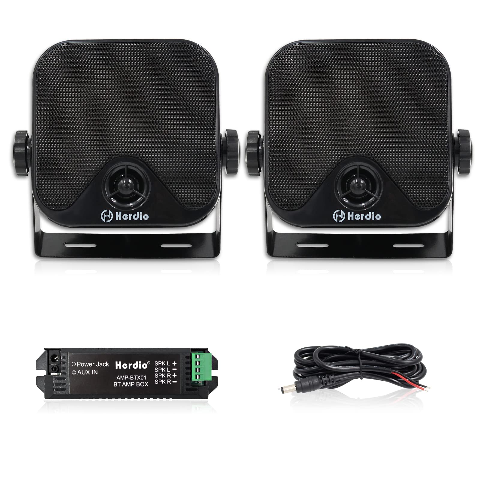 Herdio 100W 4 Inch Compact Waterproof Compatible con Bluetooth Marine Stereo Box Speaker for Boat ATV UTV Heavy Duty Powersports Vehicles Courtyard (Black)