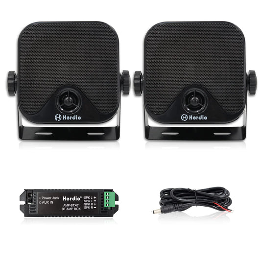 Herdio 100W 4 Inch Compact Waterproof Compatible con Bluetooth Marine Stereo Box Speaker for Boat ATV UTV Heavy Duty Powersports Vehicles Courtyard (Black)