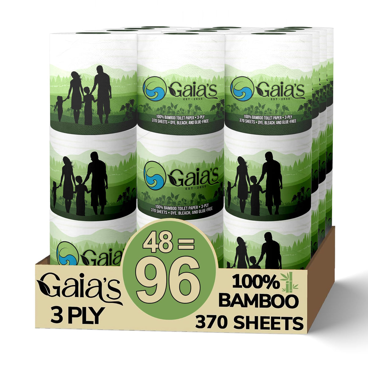 Papel Higiénico Gaias Bambú Orgánico Suave 48 Mega Rollos 3 Capas Respetuoso con el Medio Ambiente