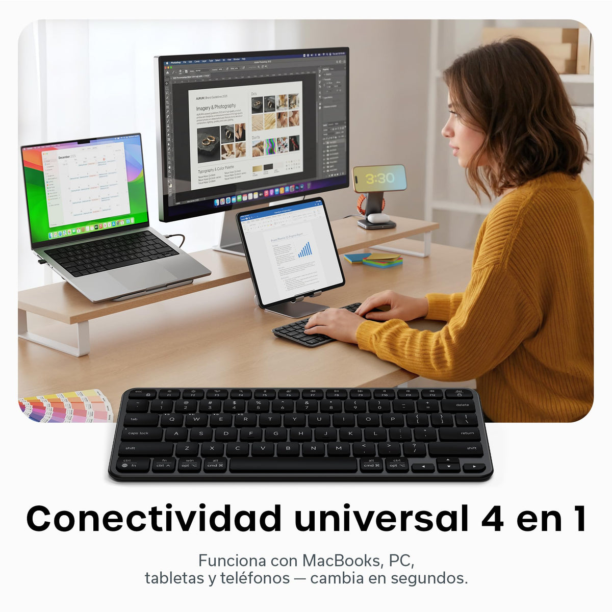 Teclado Inalámbrico SATECHI Slim EX1 Negro Espacial Conectividad 4 en 1