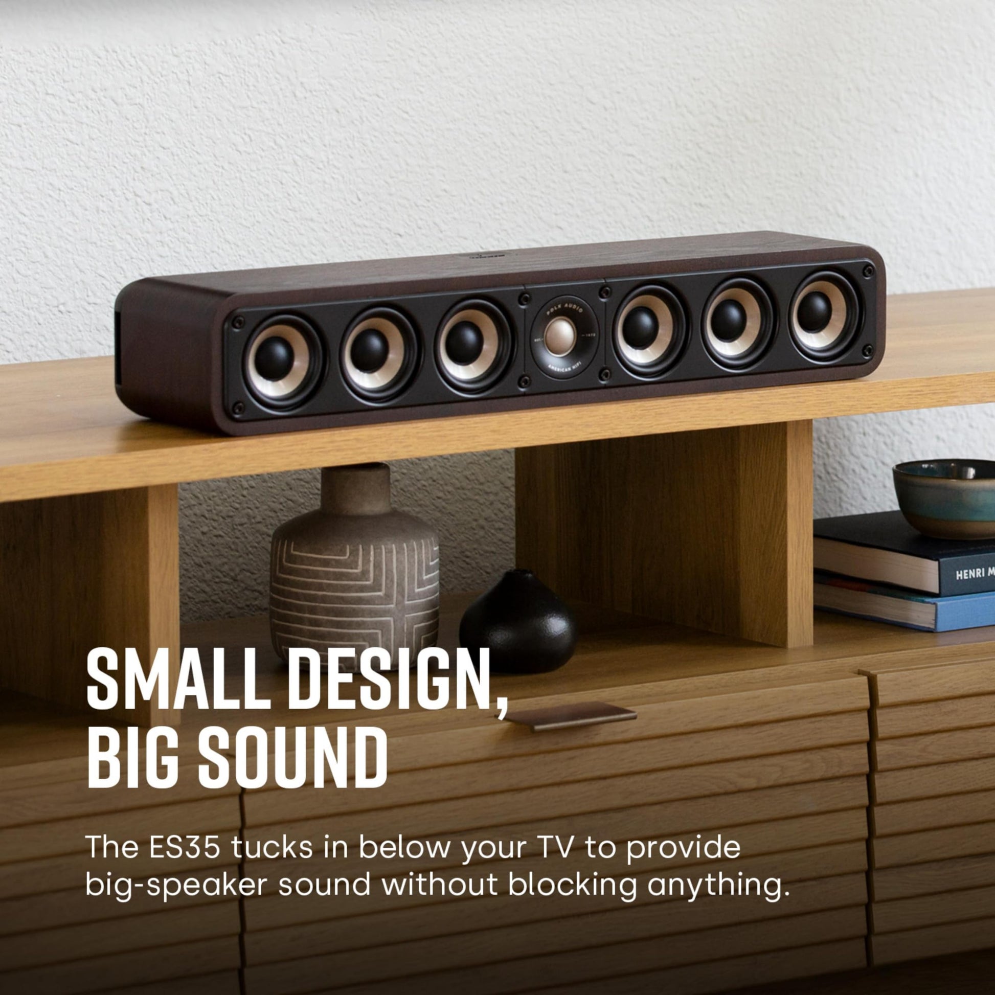 Polk Audio, Signature Elite ES35 Slim Center Channel Speaker - Hi-Res Audio Certified, Dolby Atmos DTS:X Compatible, 1" Tweeter (6) 3" Woofers, Dual Power Port for Effortless Bass, Stunning Black