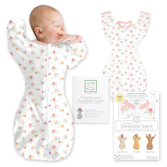 SwaddleDesigns - Saco de Envolver transicional, Mangas de Media Longitud y puños de manopla, para la transición del recién Nacido al Saco de Dormir del bebé, Manta portátil, 0-3 Meses, 6-14 Libras,