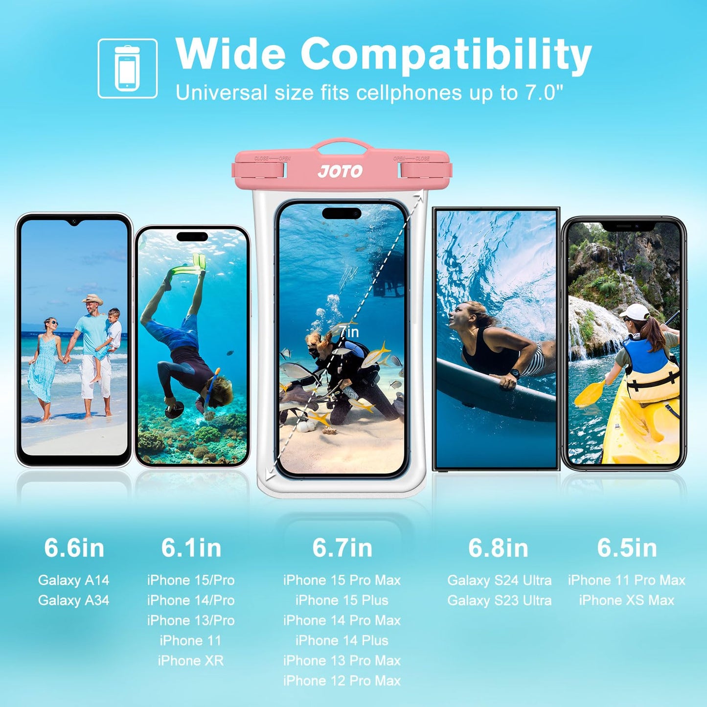 Funda Impermeable para Celular JOTO Negro Rosado 2 Piezas para iPhone Galaxy Redmi hasta 7"