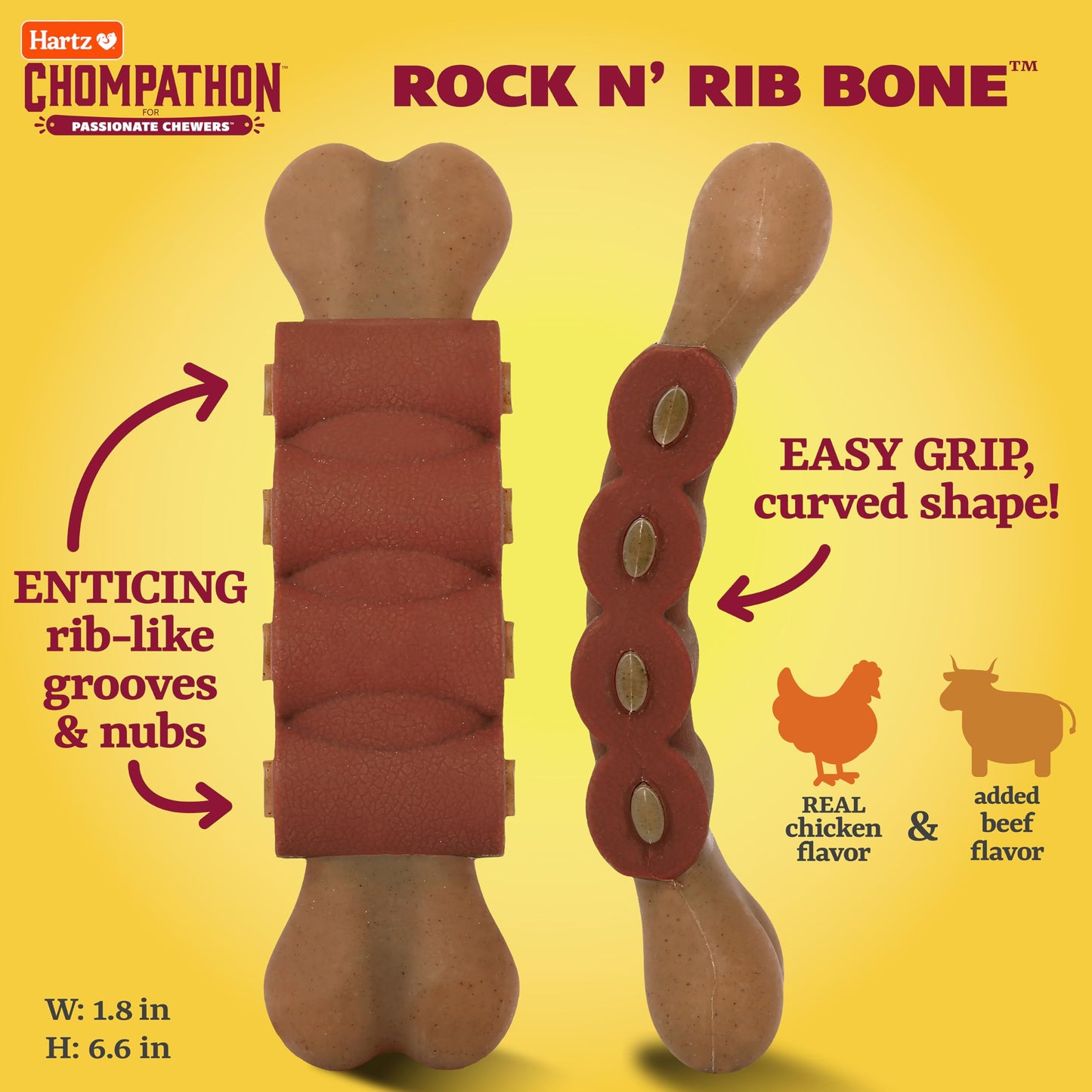 Juguete Masticable Hartz Rock 'N Rib Bone Doble Capa Sabor Pollo y Carne para Masticadores Agresivos