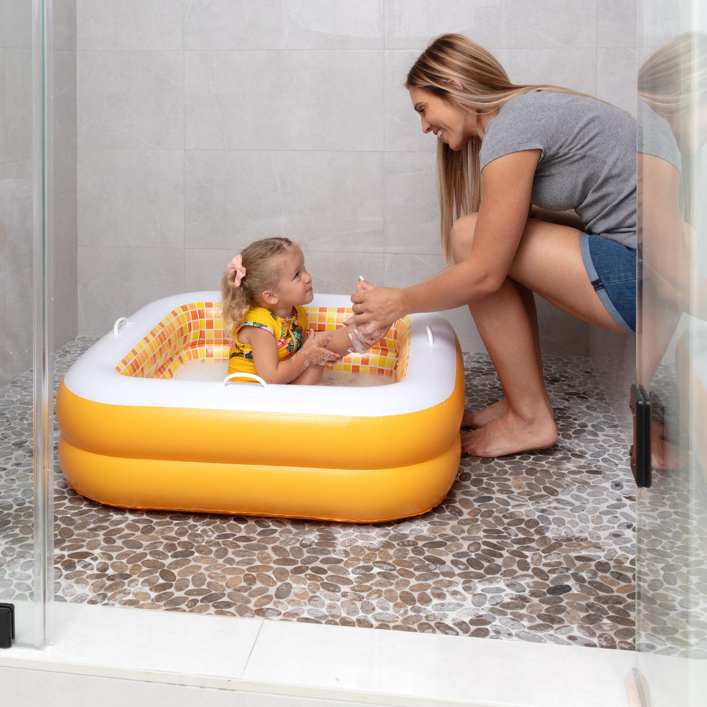 Piscina Inflable para Bebés y Niños Pequeños Segura para la Piel Pequeña Cuadrada con Piso Acolchado y Drenaje