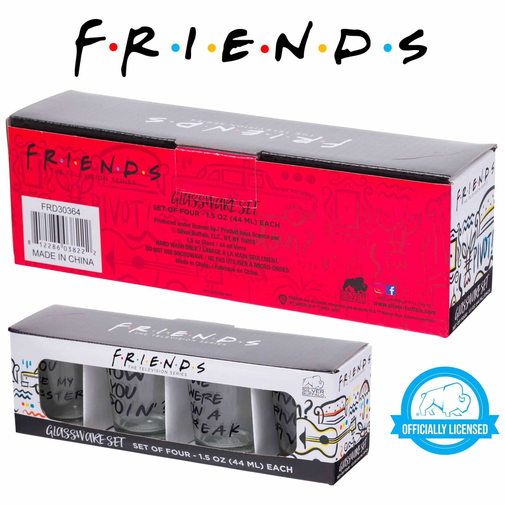 Vasos Mini 4 Piezas Silver Buffalo Friends Multicolor