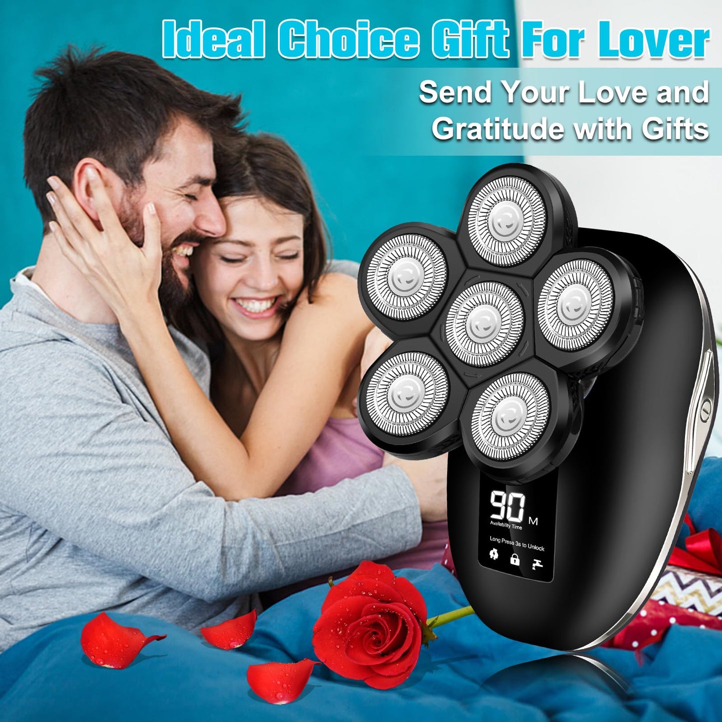 Afeitadora eléctrica para hombres, 6 en 1 para hombres, IPX7 Wet/Dry Waterproof para hombre, cabeza rotatoria con kit de afeitadoras, pantalla LED, regalos para marido, papá, novio (plata)