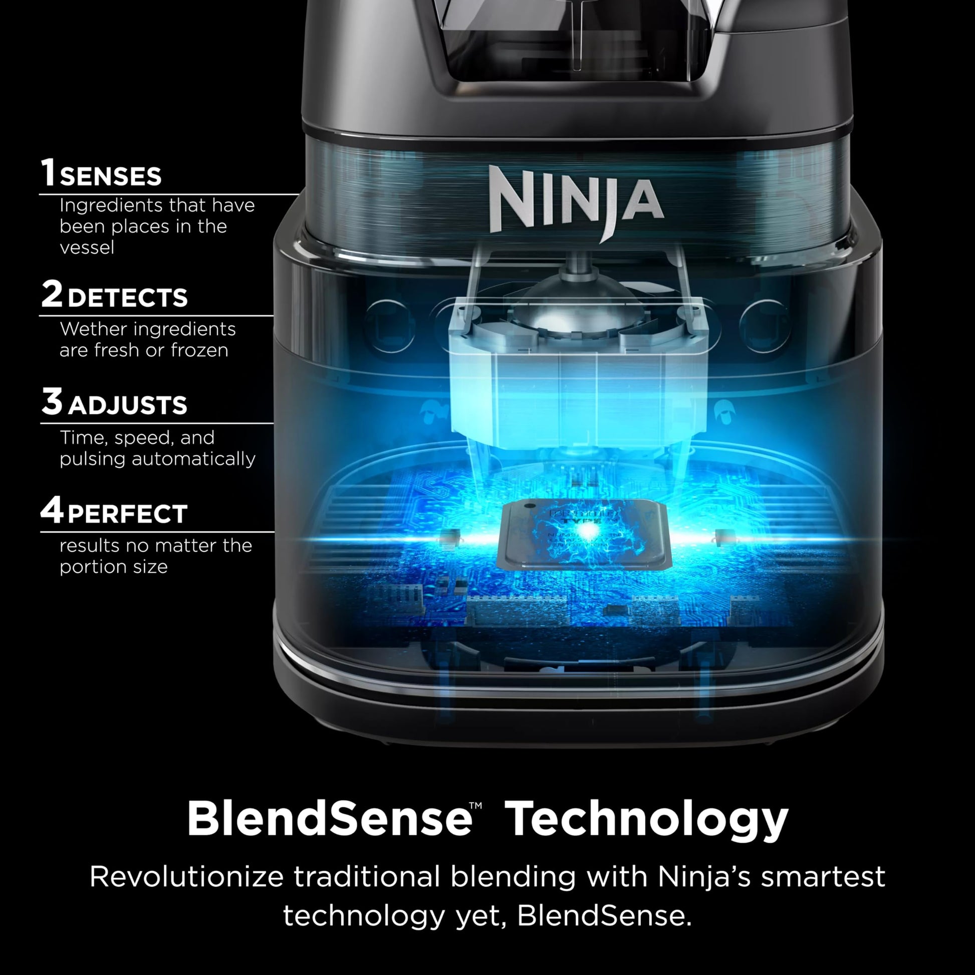 Licuadora Ninja Negro Plateado Detect Power Pro con Tecnología BlendSense 72 Oz 1800 Watts para Smoothies y Bebidas Congeladas