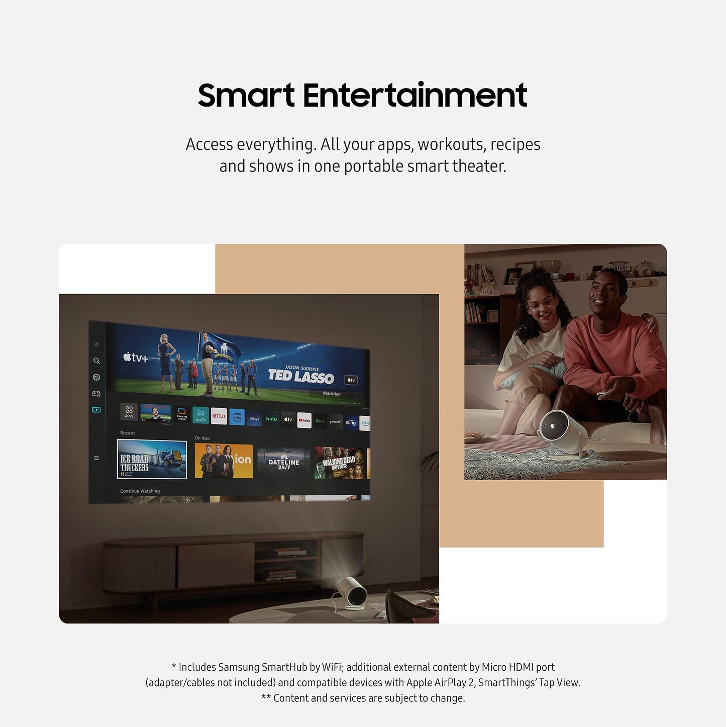SAMSUNG 30” - 100” The Freestyle 2ª Gen con Centro de Juegos Proyector Portátil Inteligente Smart, FHD, HDR, Experiencia de Cine en Casa en Pantalla Grande, Sonido 360, SP-LFF3CLAXXZA, Modelo 2023