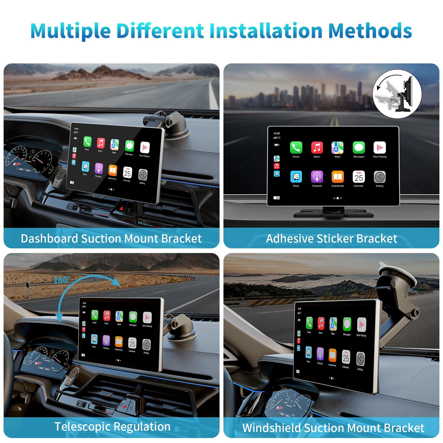 Visualización Portátil para Coche Apple Carplay Inalámbrica de 9 Pulgadas con Cámara de Salpicadero 4K y Cámara de Respaldo 1080p DVR