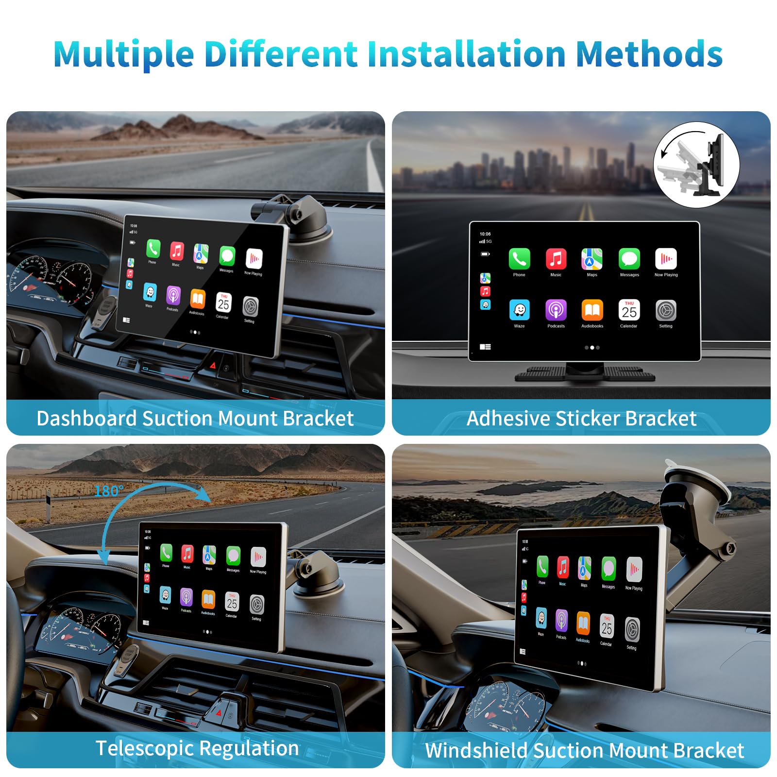 Visualización Portátil para Coche Apple Carplay Inalámbrica de 9 Pulgadas con Cámara de Salpicadero 4K y Cámara de Respaldo 1080p DVR