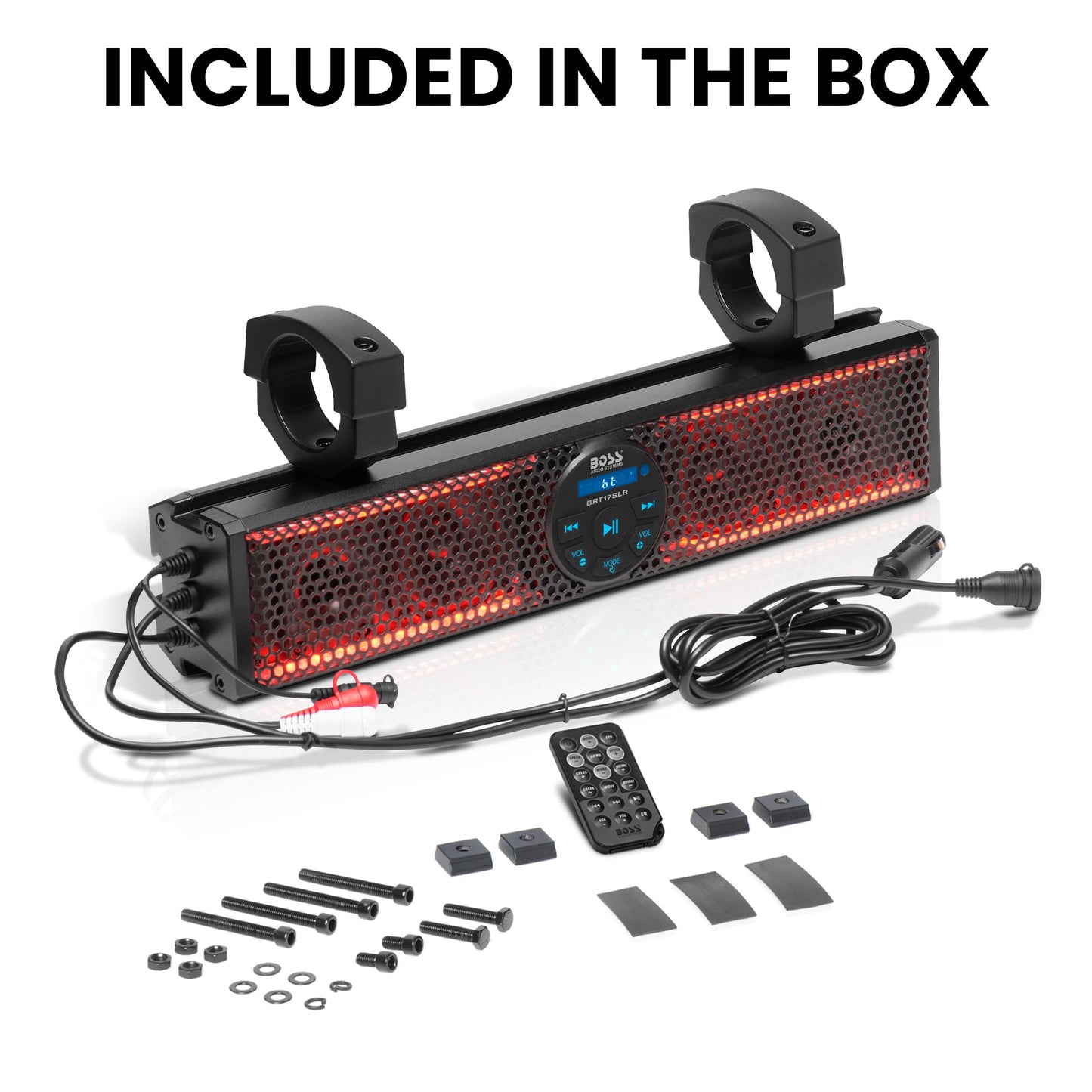 BOSS Audio Systems BRT17SLR - Barra de Sonido para ATV UTV, 17 Pulgadas de Ancho, Altavoces de 3 Pulgadas, tweeters de 1 Pulgada, Rango Completo, IPX5 Resistente a la Intemperie, Bluetooth