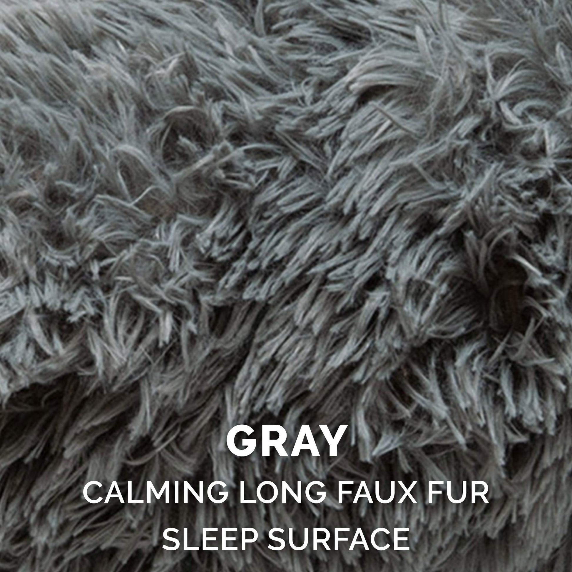 Furhaven 36" Round Large Donut Dog Bed Plush Long Faux Fur Calming Cuddler w/Removable Washable Cover - Gray, Large