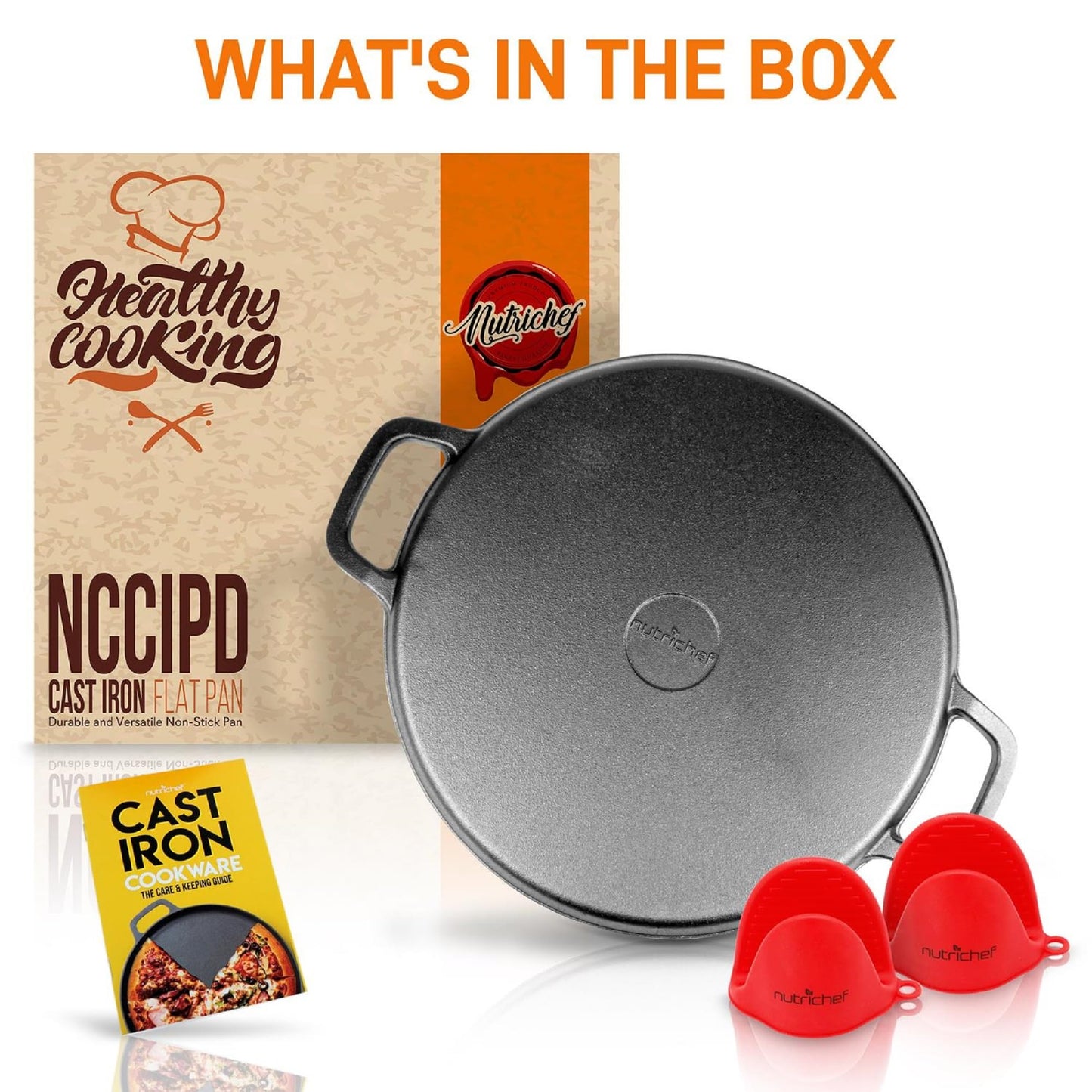 Molde Plano para Pizza NutriChef Hierro Fundido 13 Pulgadas con Asas Integradas Versátil