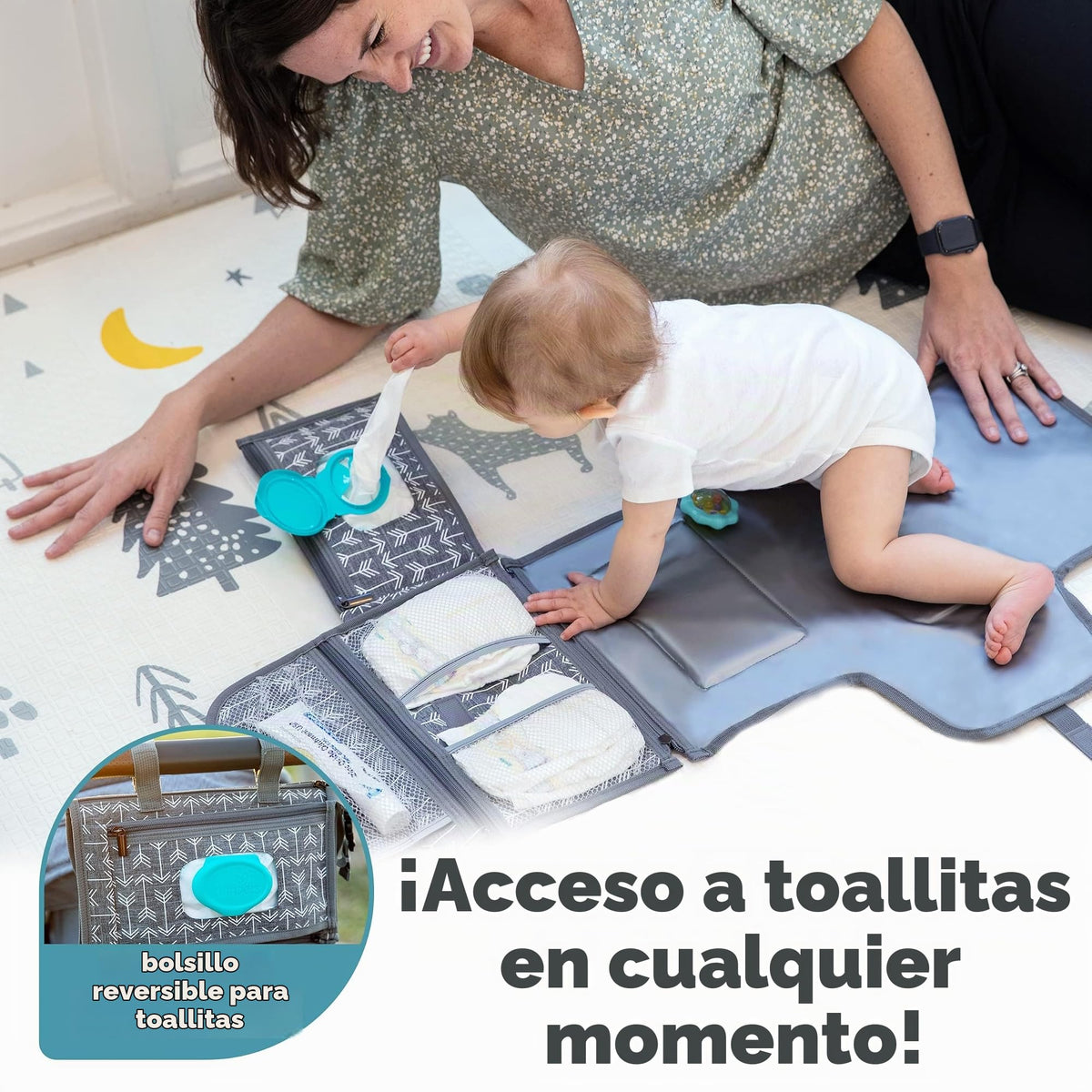 Kopi Baby cambiador portátil de pañales - Cambiador de pañales para bebé, bolsa de viaje con bolsillo para toallitas, diseño inteligente, cambiador portátil, kit de estación de viaje para bebé, regalo