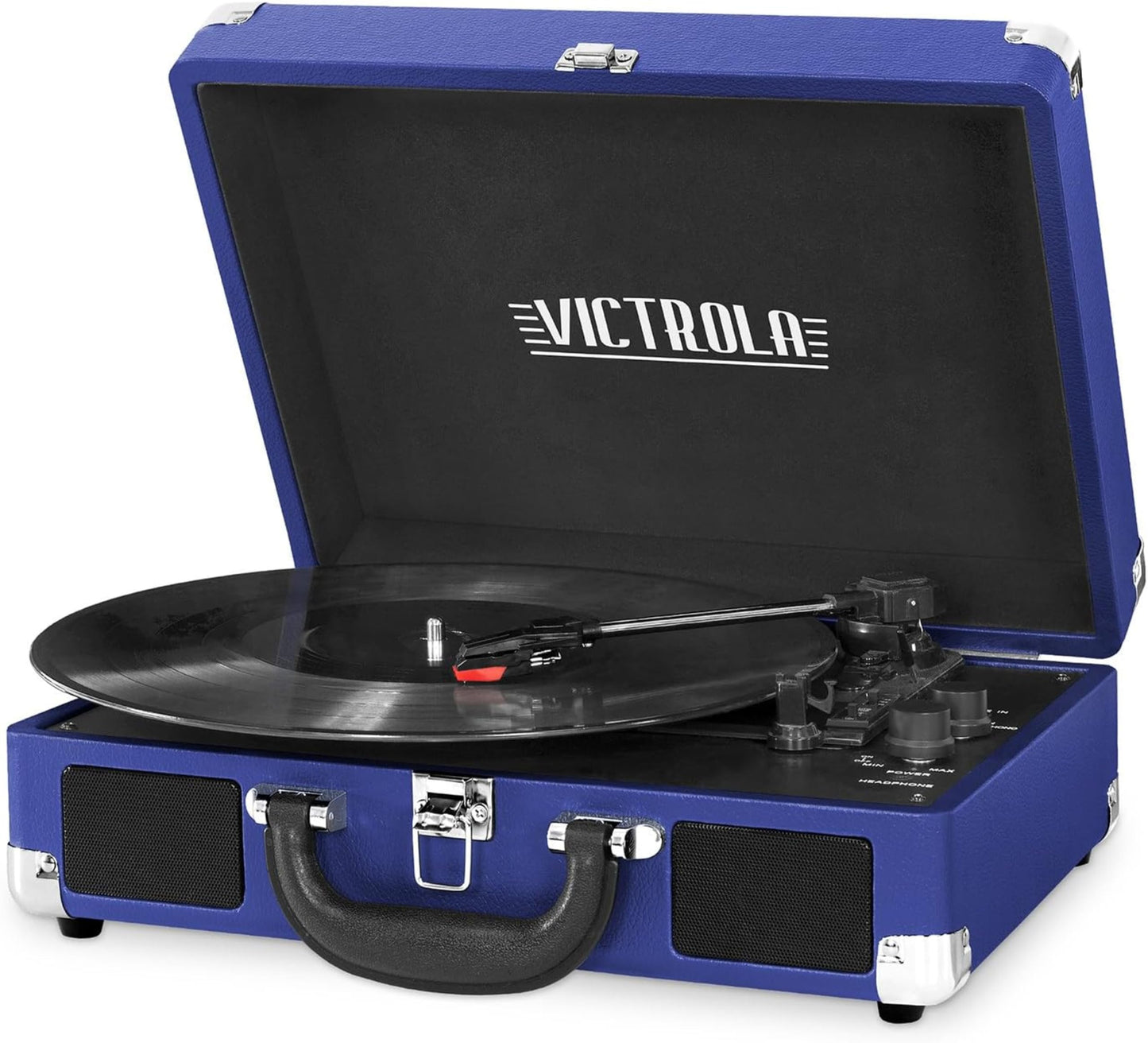 Innovative Technology Victrola Journey Bluetooth Portable Suitcase Record Player – with Built-in Speakers, 3 Speed Vinyl Record Player, RCA out, Headphone Jack, Cobalt Blue