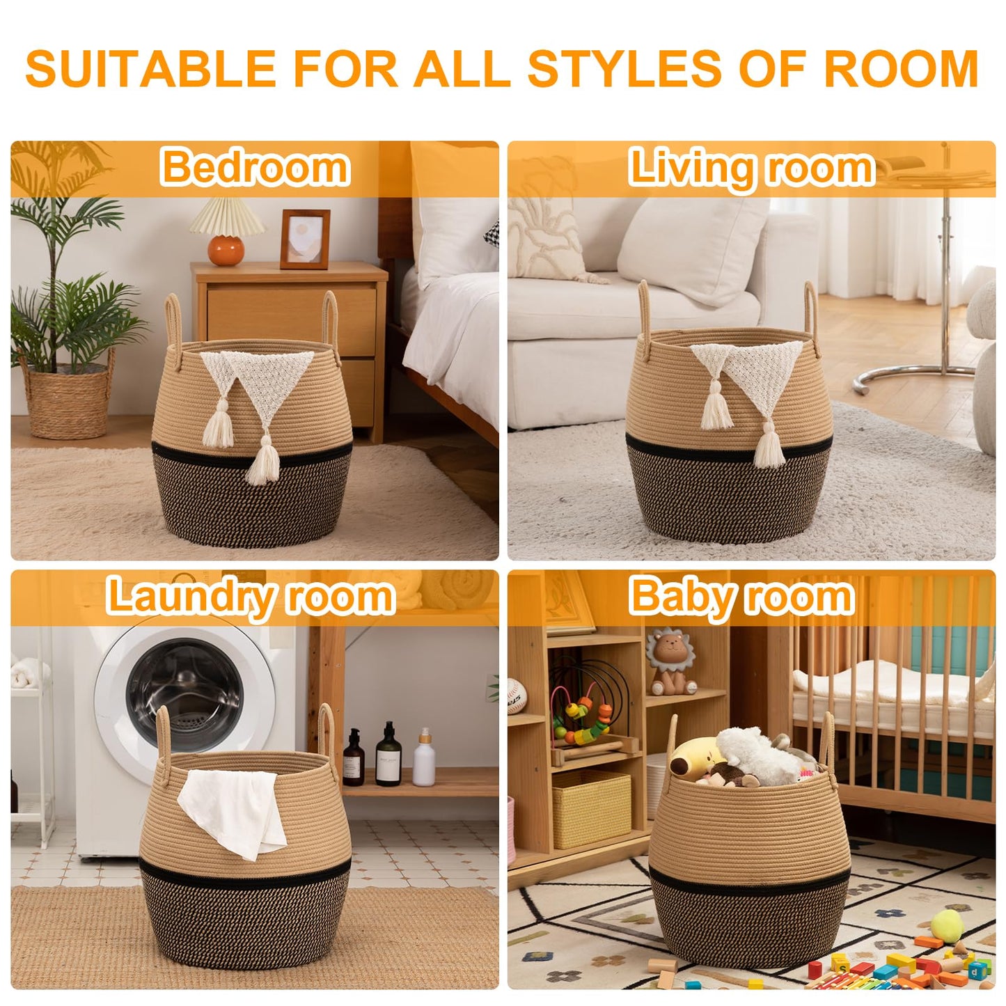 OIAHOMY Cesta para Mantas de 60L con Asa, Cesta de Almacenamiento para Sala de Estar, Cesta de Lavandería para Ropa, Toallas, Almohadas, Almacenamiento de Juguetes para Niños y Perros, Cesta de Bebé