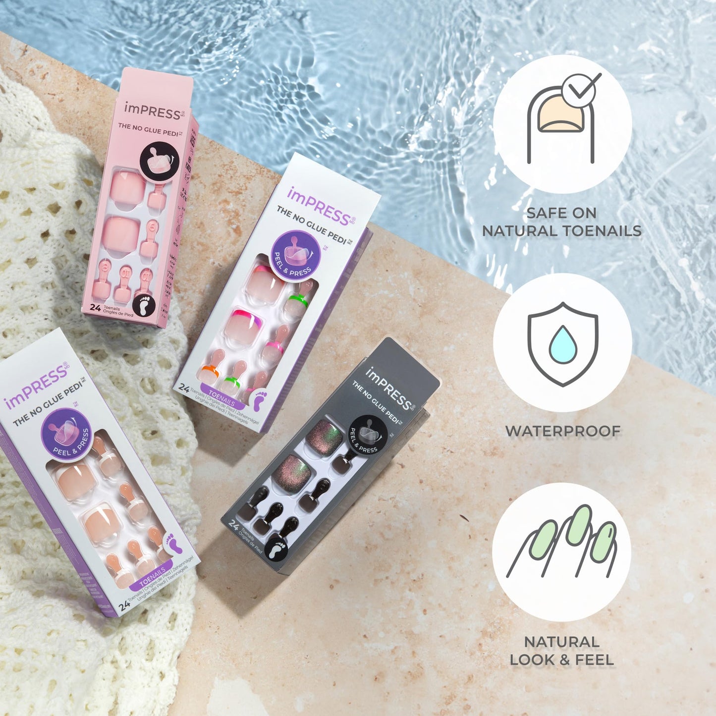 imPRESS Uñas postizas KISS sin pegamento, diseño "Need a Vacation", rojo oscuro, tamaño corto, forma ovalada. Incluye 24 uñas, almohadilla de preparación, hoja de instrucciones, 1 palito de manicura y